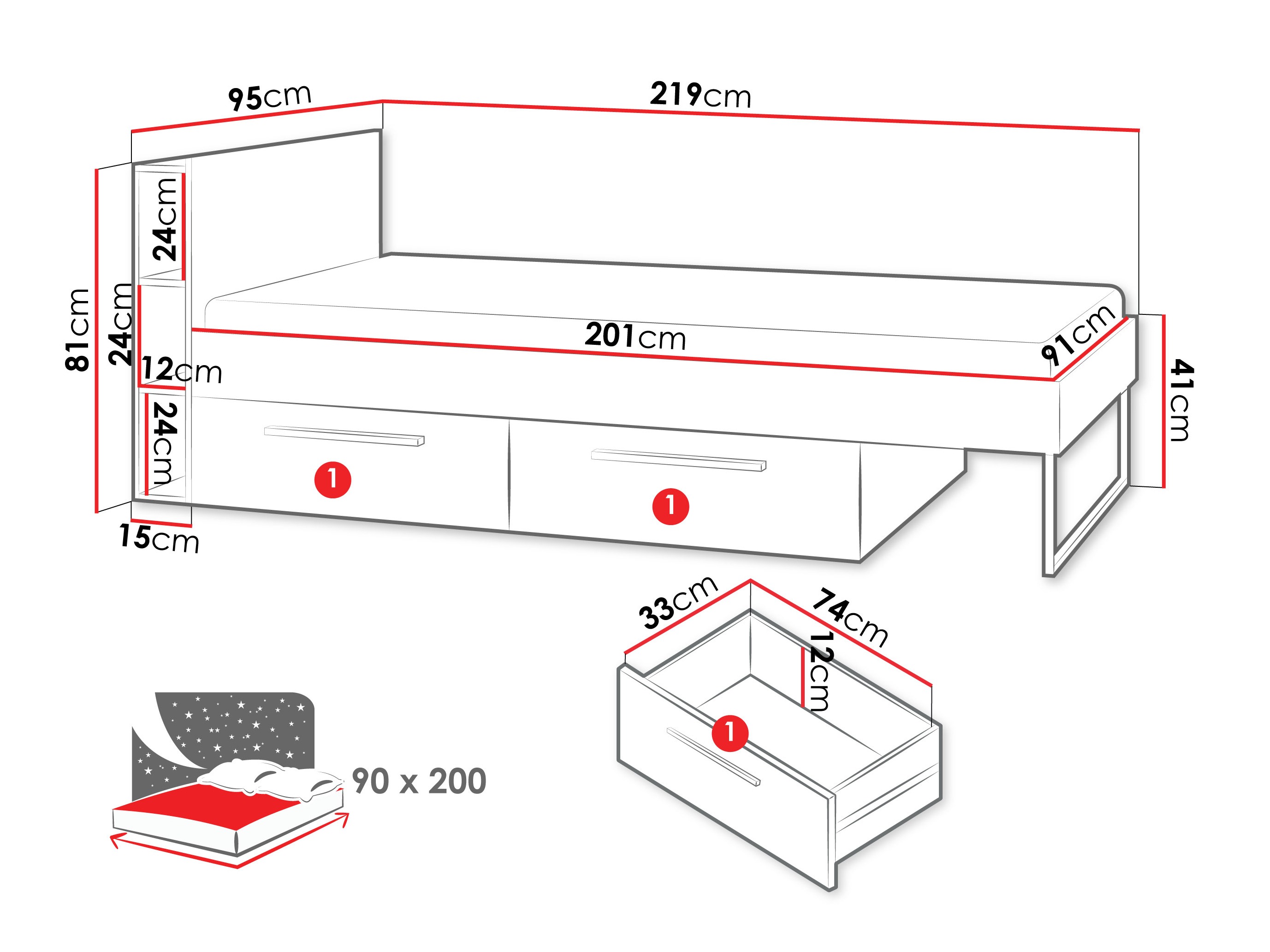 Letto Etruva 110 (Cachemire + Blu)