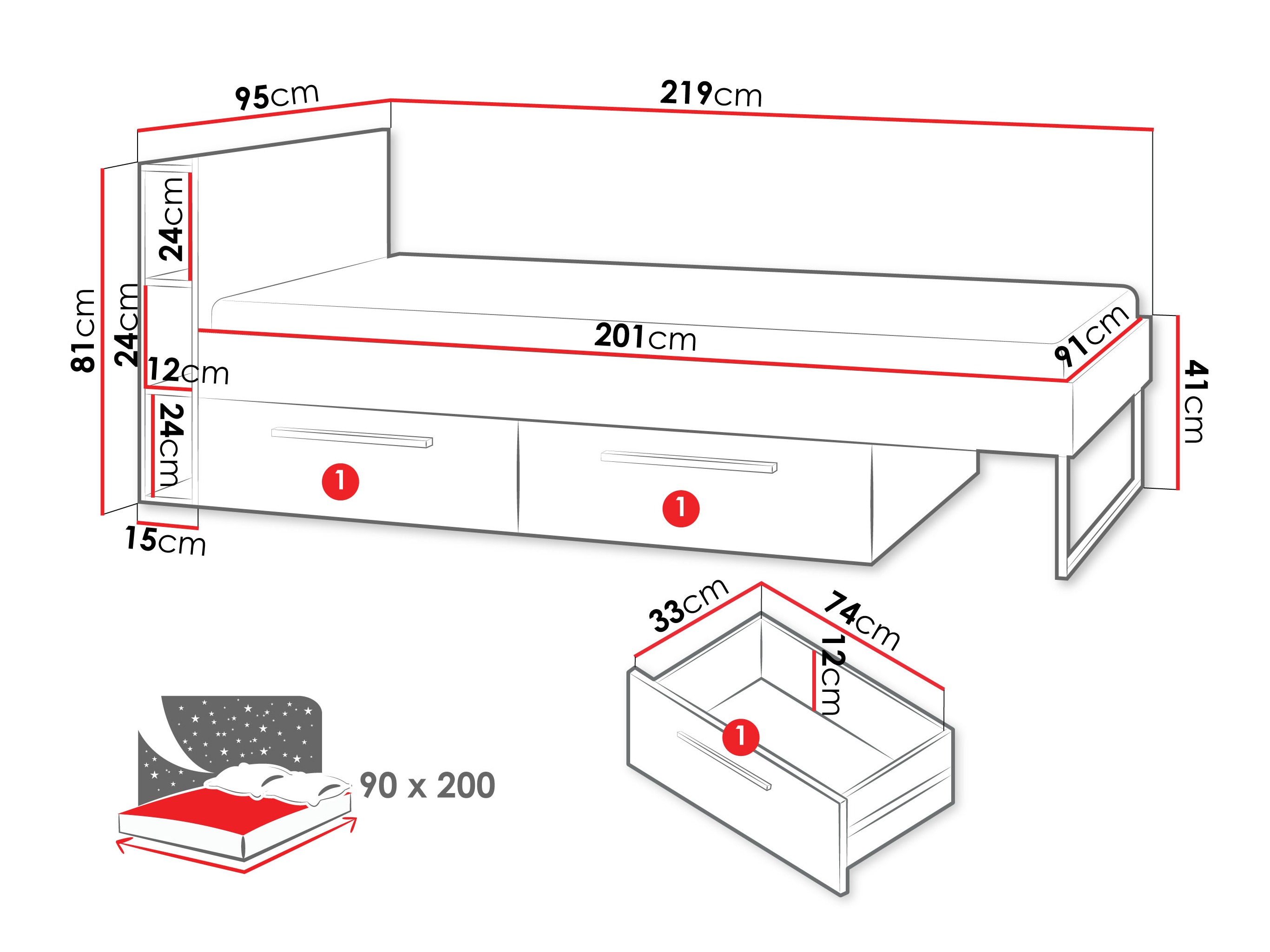 Letto Etruva 110 (Cachemire + Quercia)