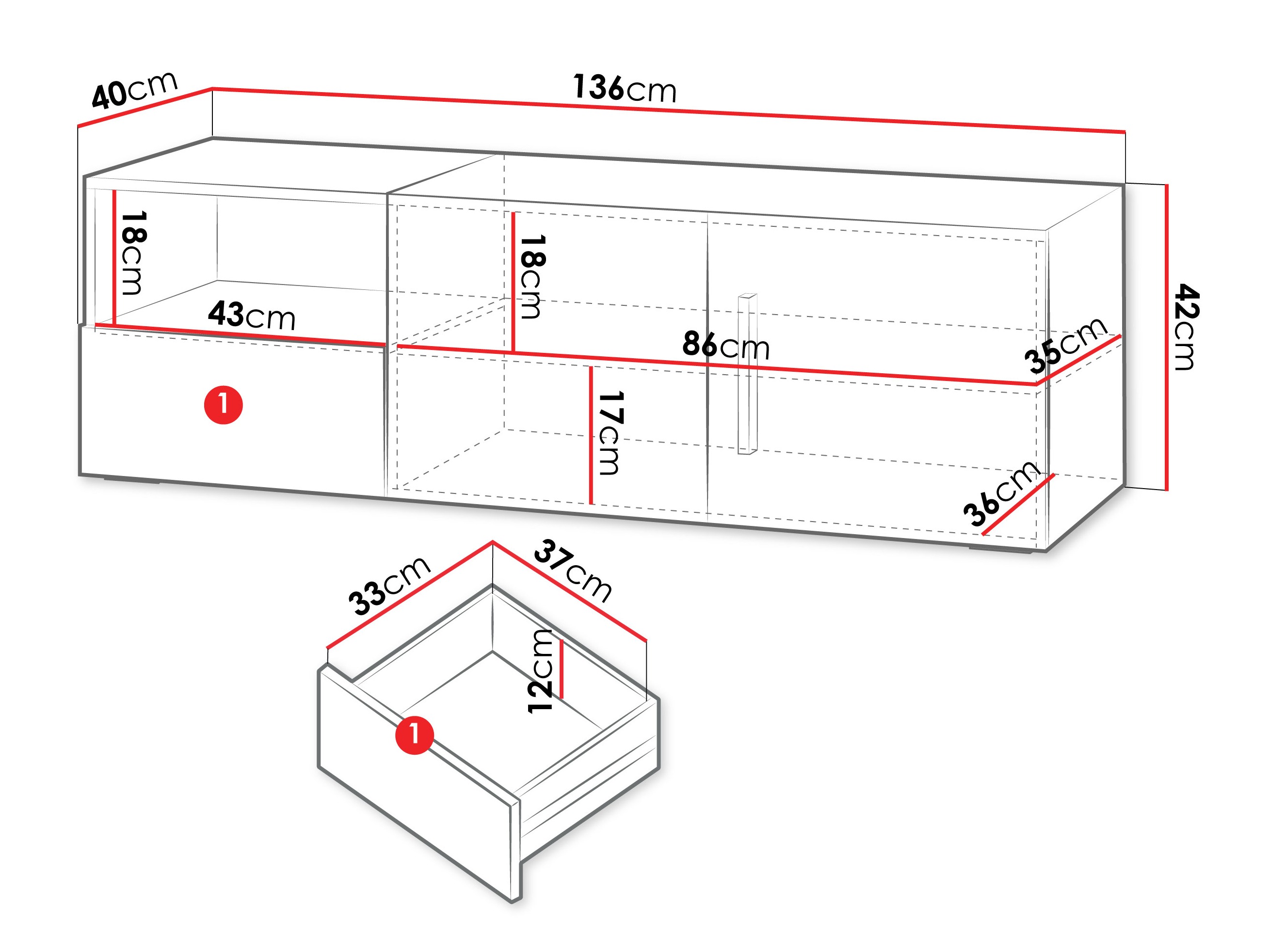 Mobile porta TV Etruva 108 (Cachemire + Quercia)