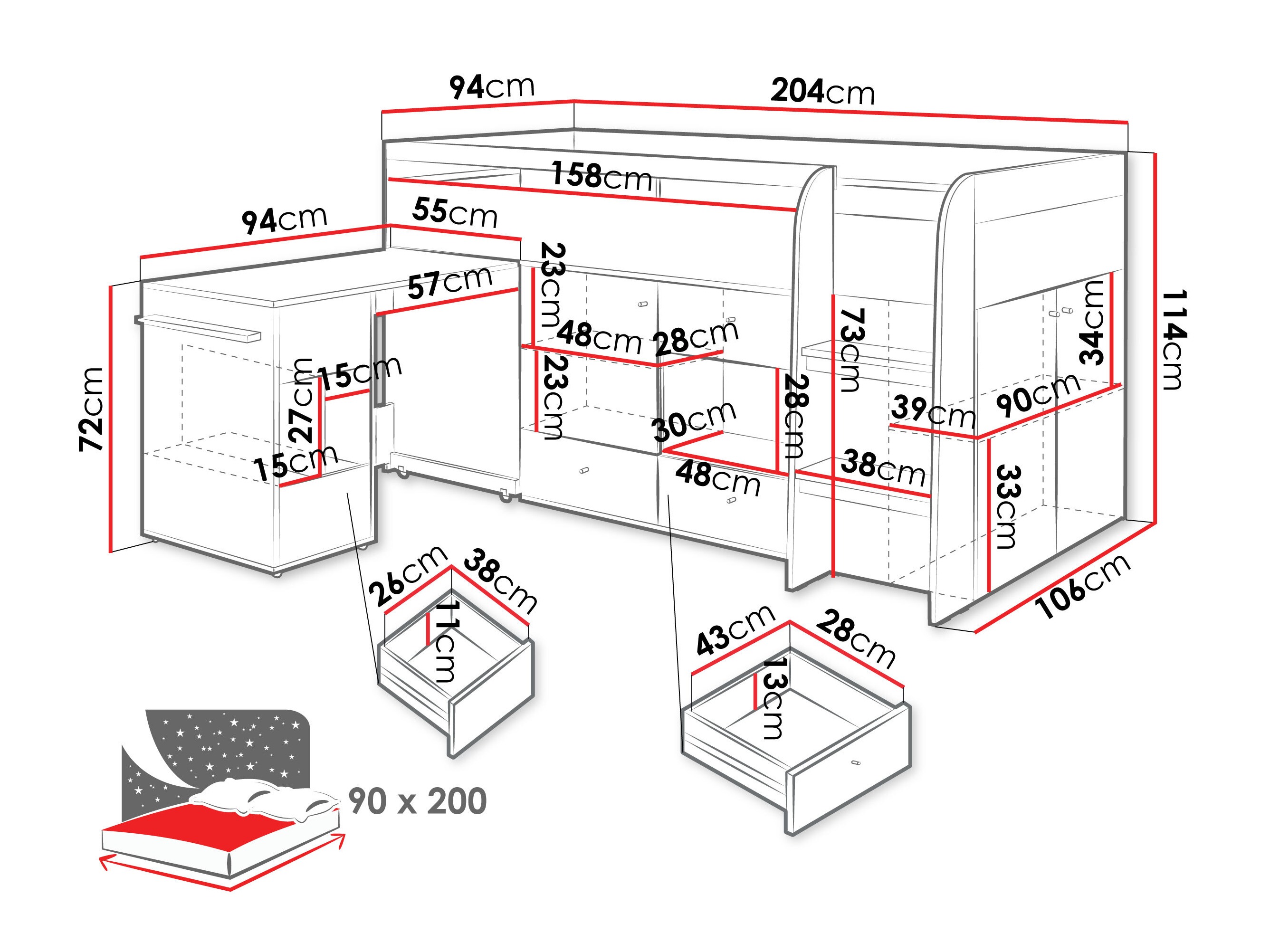 Letto alto Ciravie 107