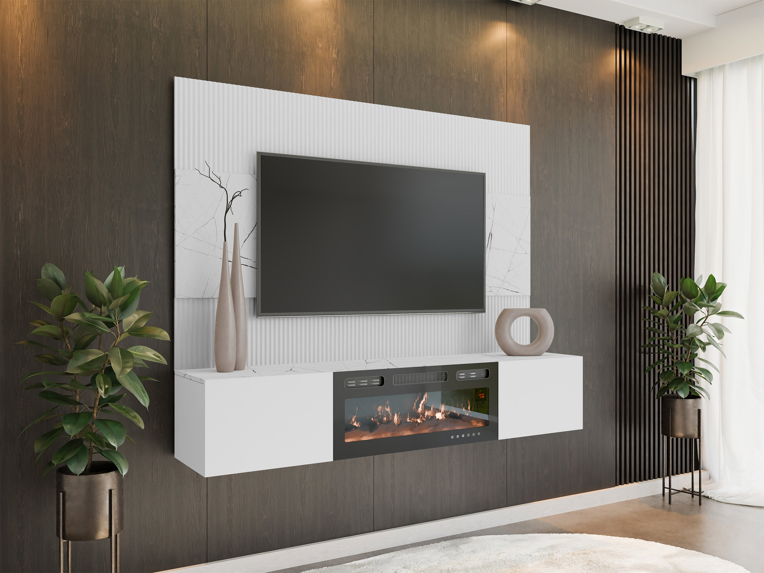 Parete attrezzata Comfivo Salix VII (Bianco + Marmo bianco)