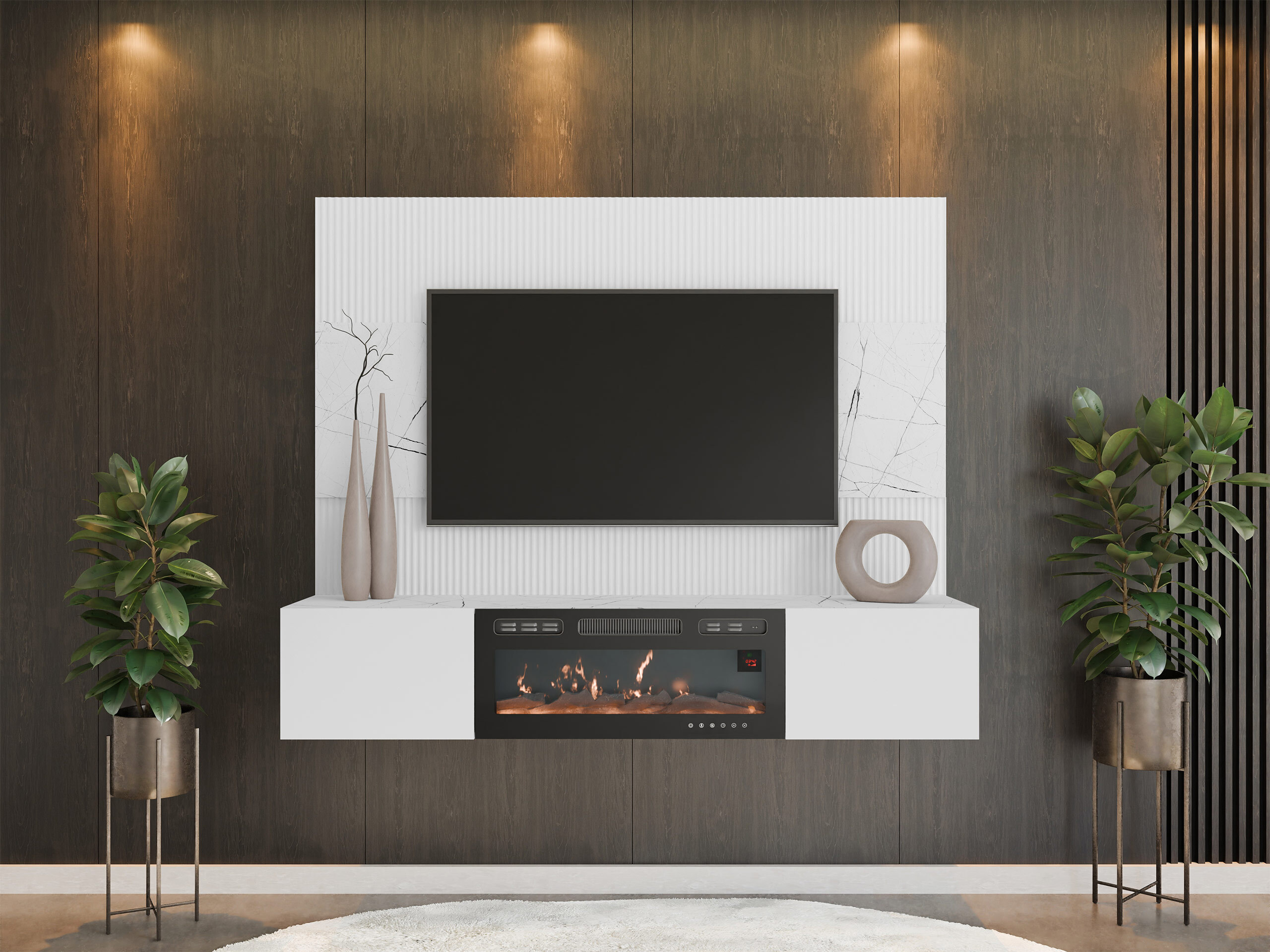 Parete attrezzata Comfivo Salix VII (Bianco + Marmo bianco)