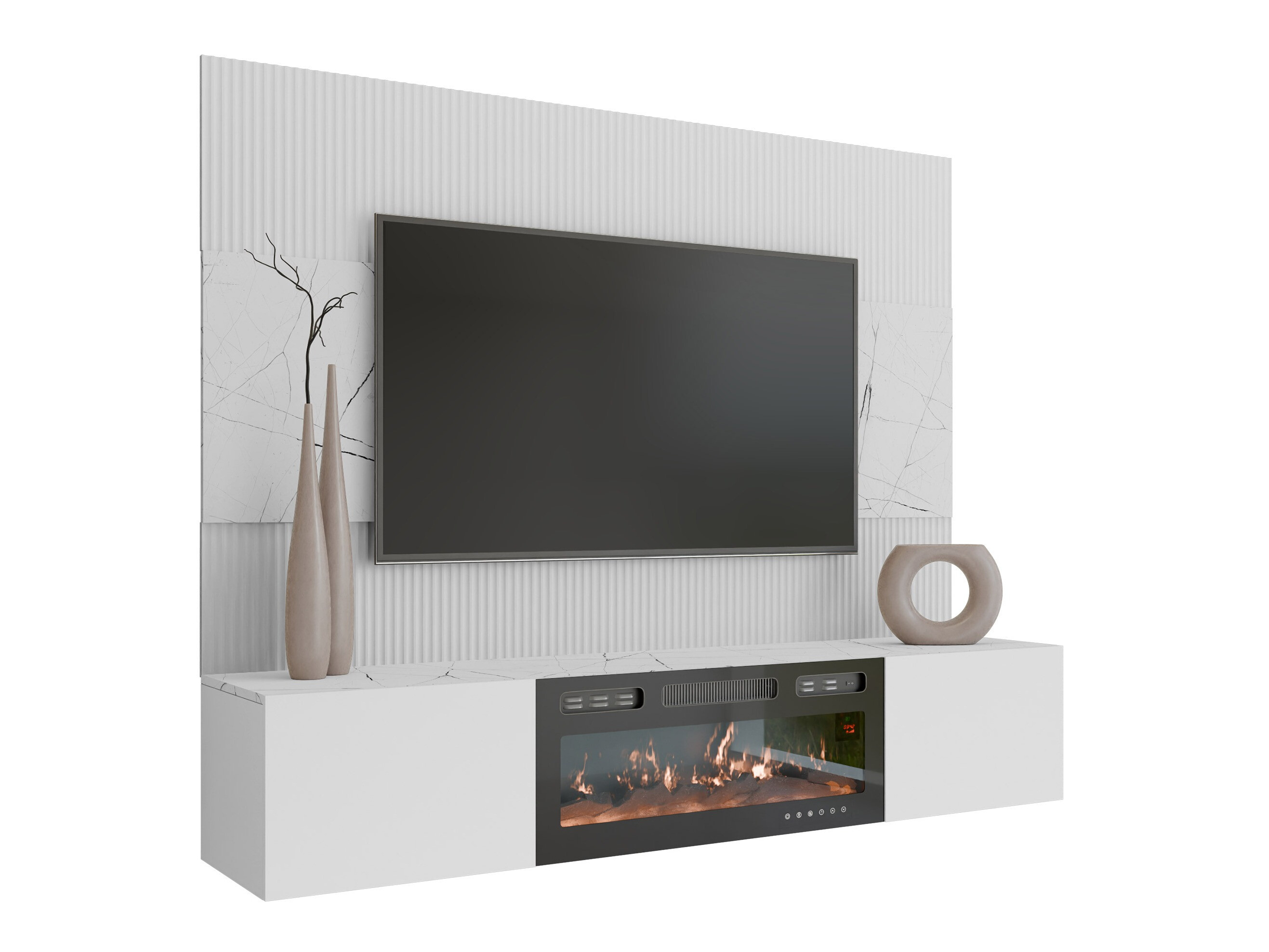 Parete attrezzata Comfivo Salix VII (Bianco + Marmo bianco)