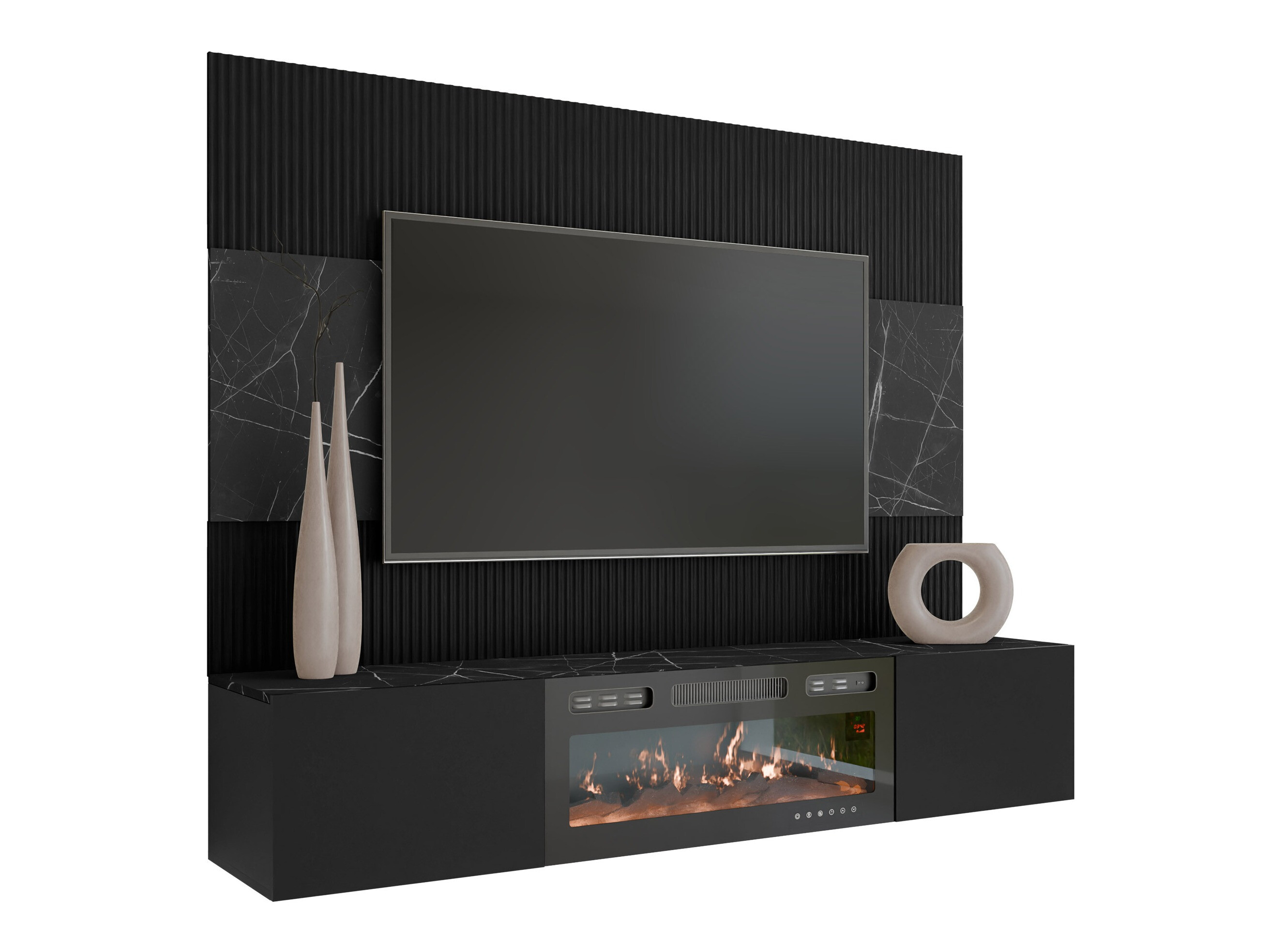 Parete attrezzata Comfivo Salix VII (Nero + Marmo nero)