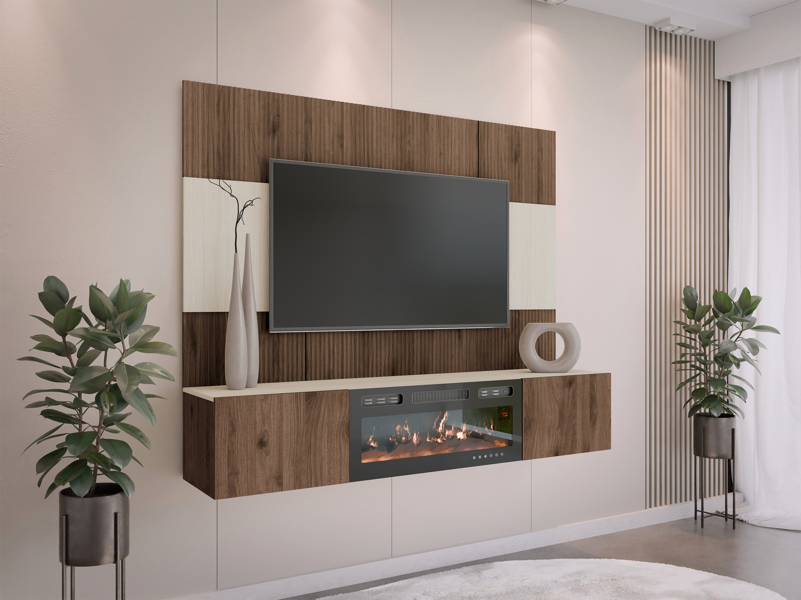 Parete attrezzata Comfivo Salix VII (Noce + Chiara Travertine)