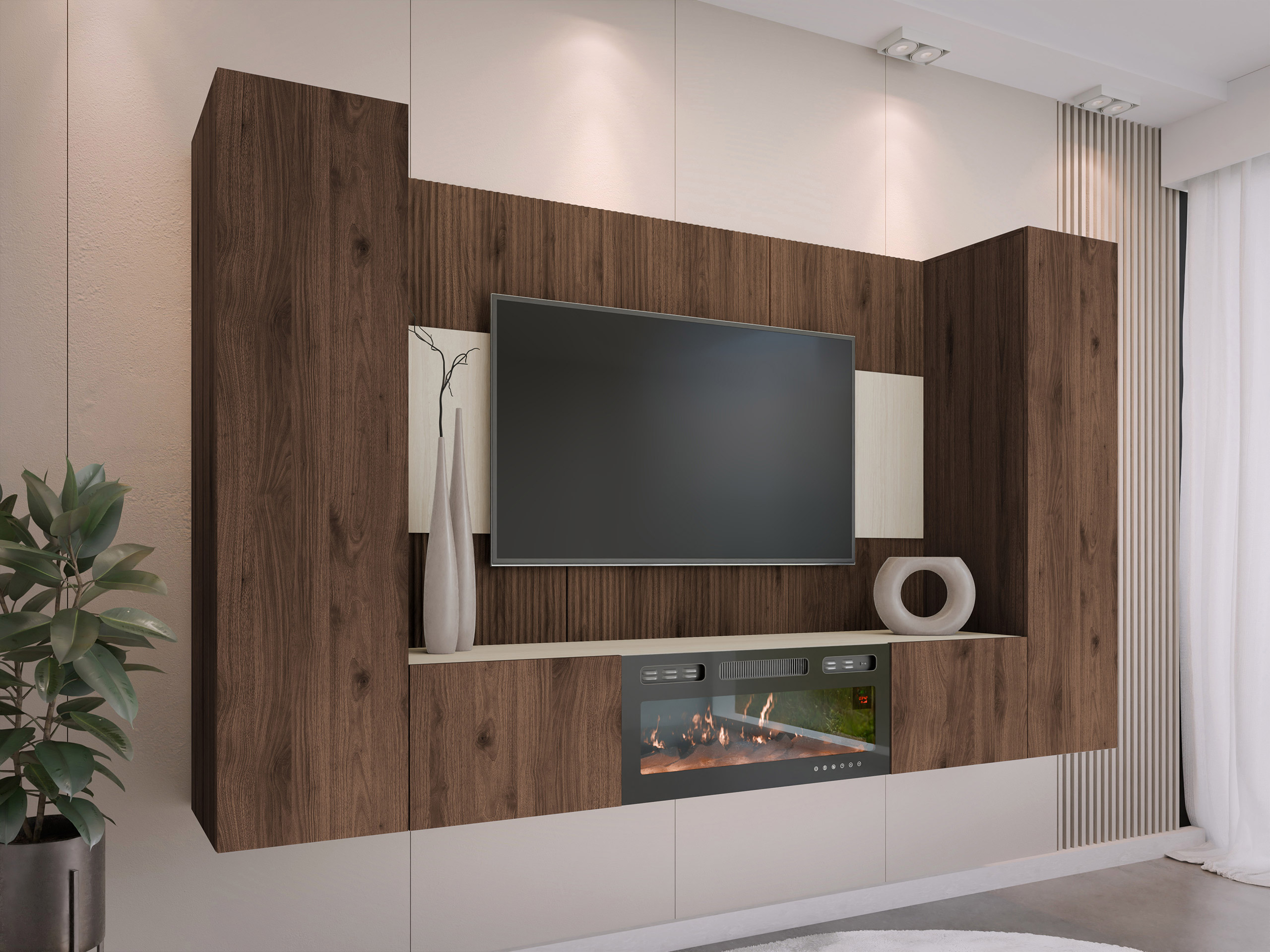 Parete attrezzata Comfivo Salix VIII (Noce + Chiara Travertine)