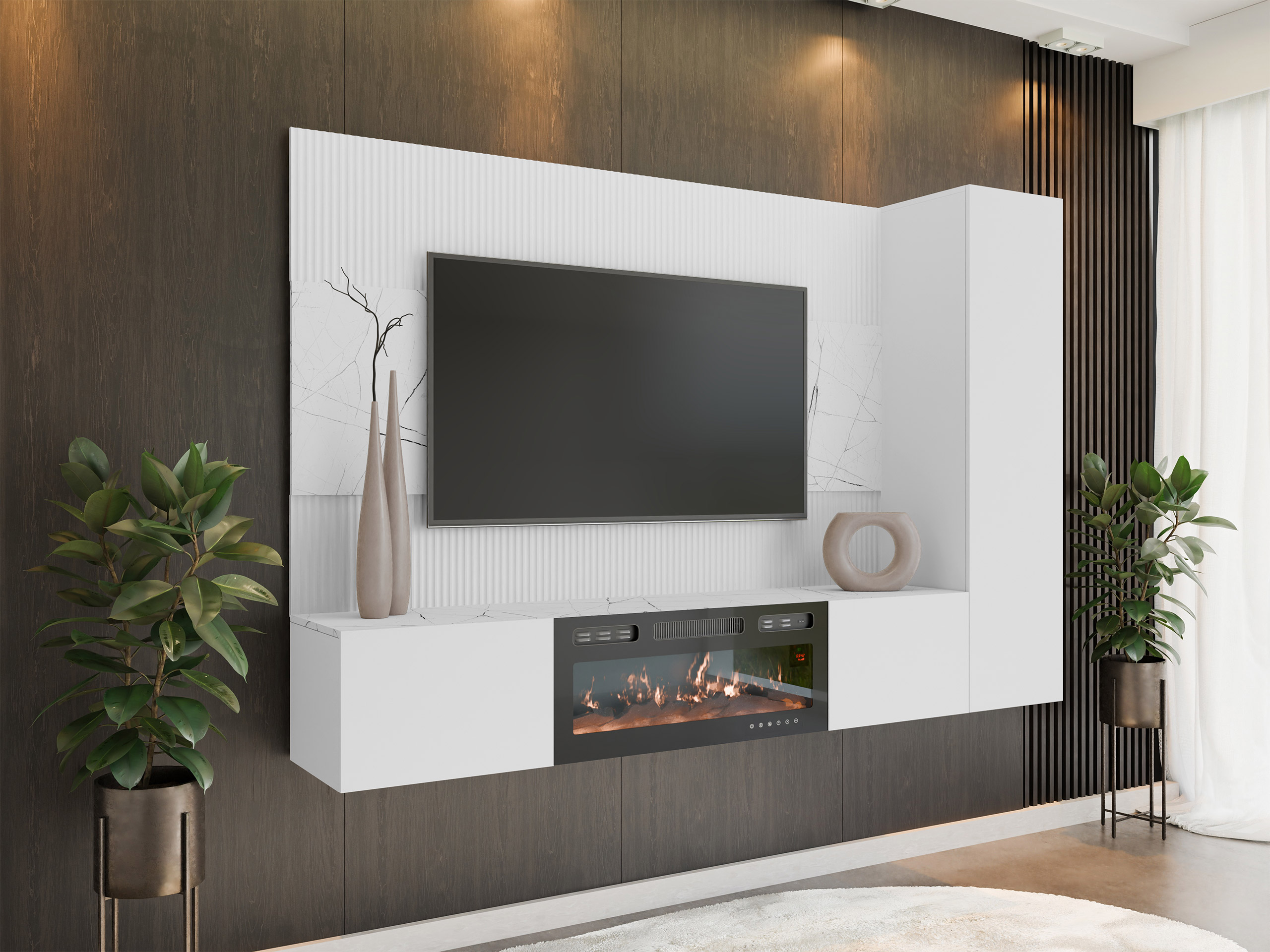 Parete attrezzata Comfivo Salix IX (Bianco + Marmo bianco)
