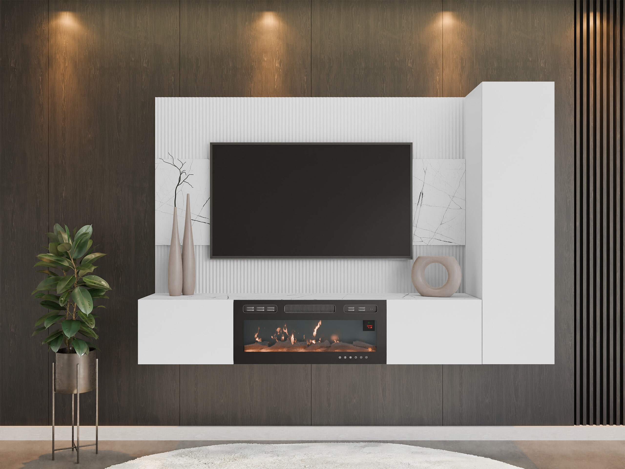Parete attrezzata Comfivo Salix IX (Bianco + Marmo bianco)
