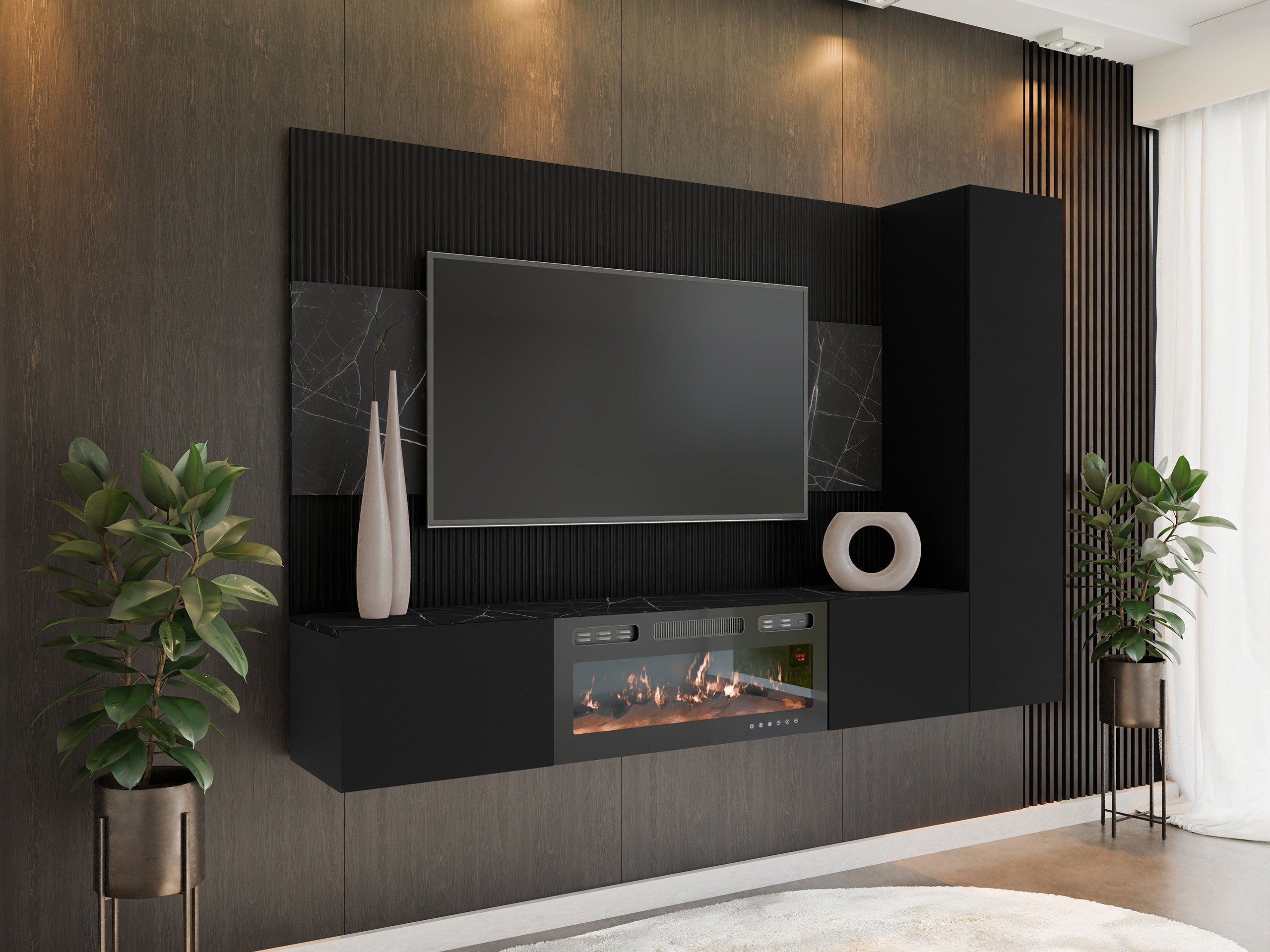 Parete attrezzata Comfivo Salix IX (Nero + Marmo nero)