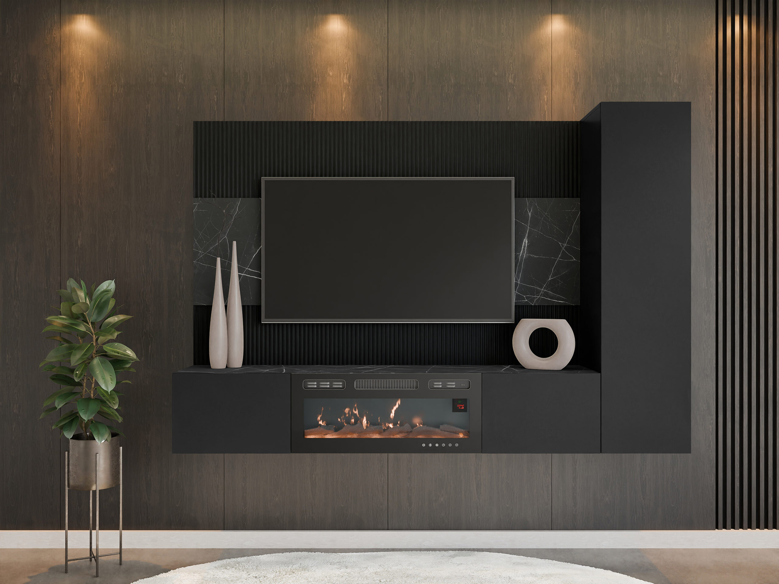 Parete attrezzata Comfivo Salix IX (Nero + Marmo nero)