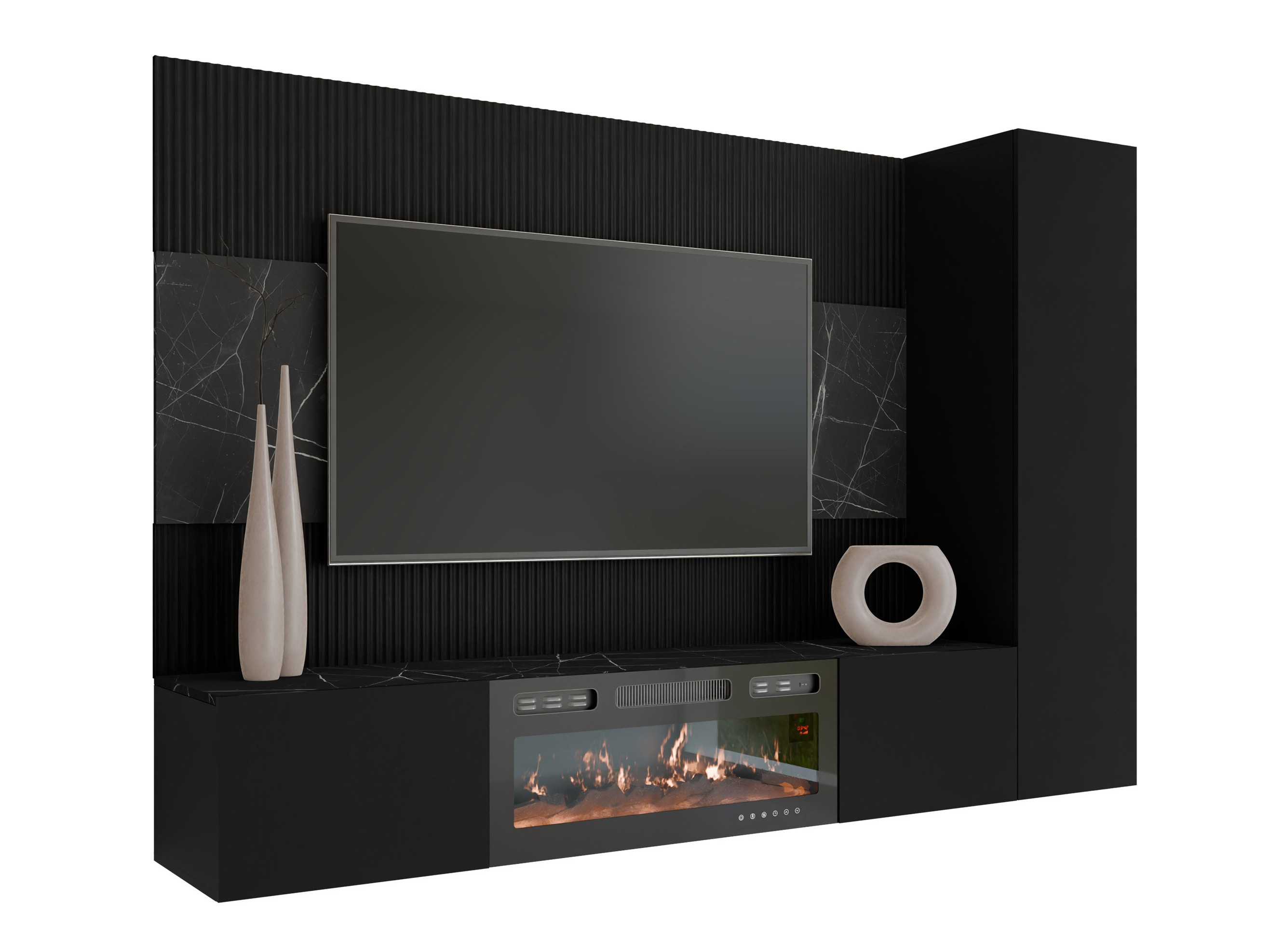 Parete attrezzata Comfivo Salix IX (Nero + Marmo nero)