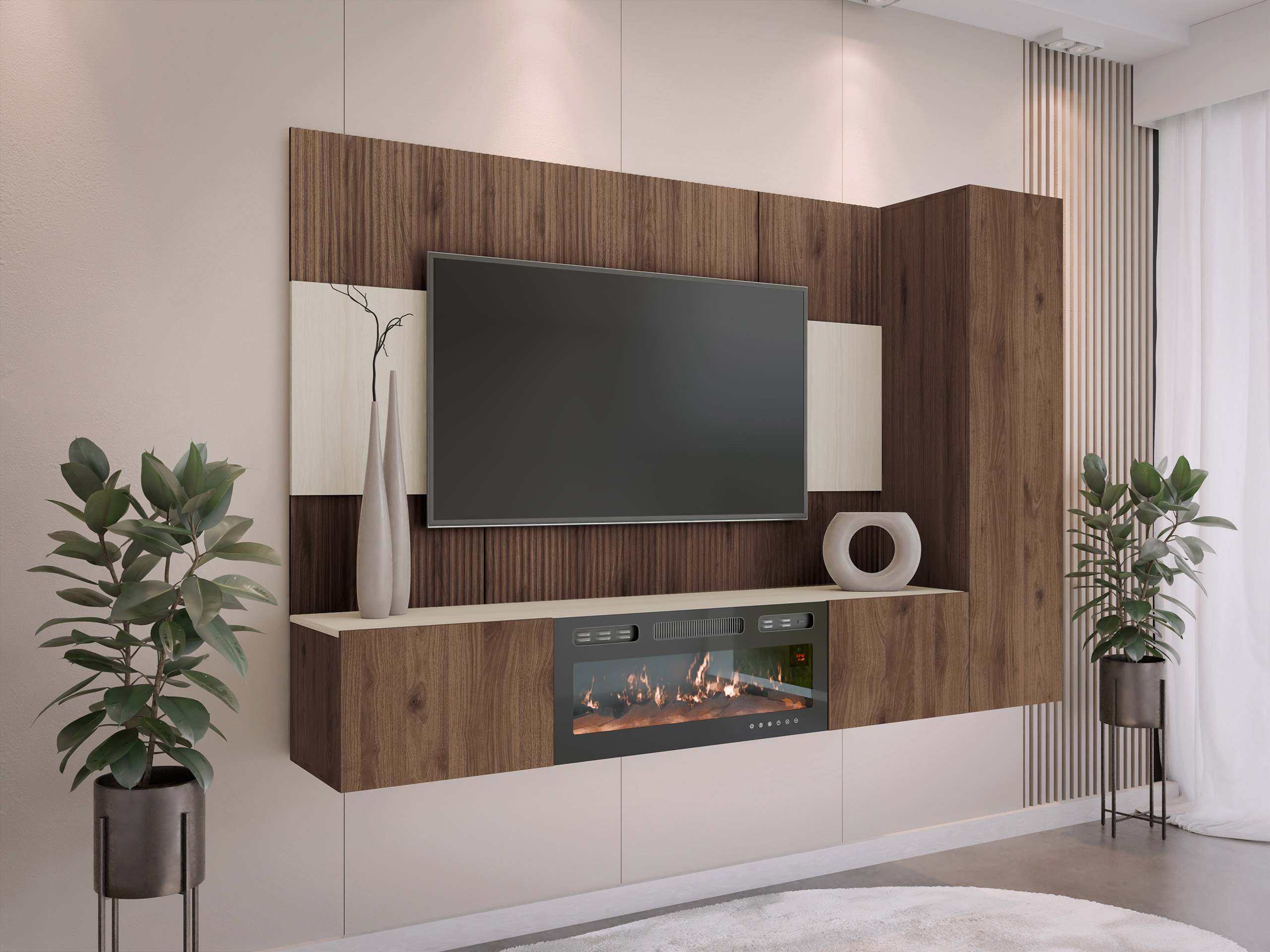 Parete attrezzata Comfivo Salix IX (Noce + Chiara Travertine)