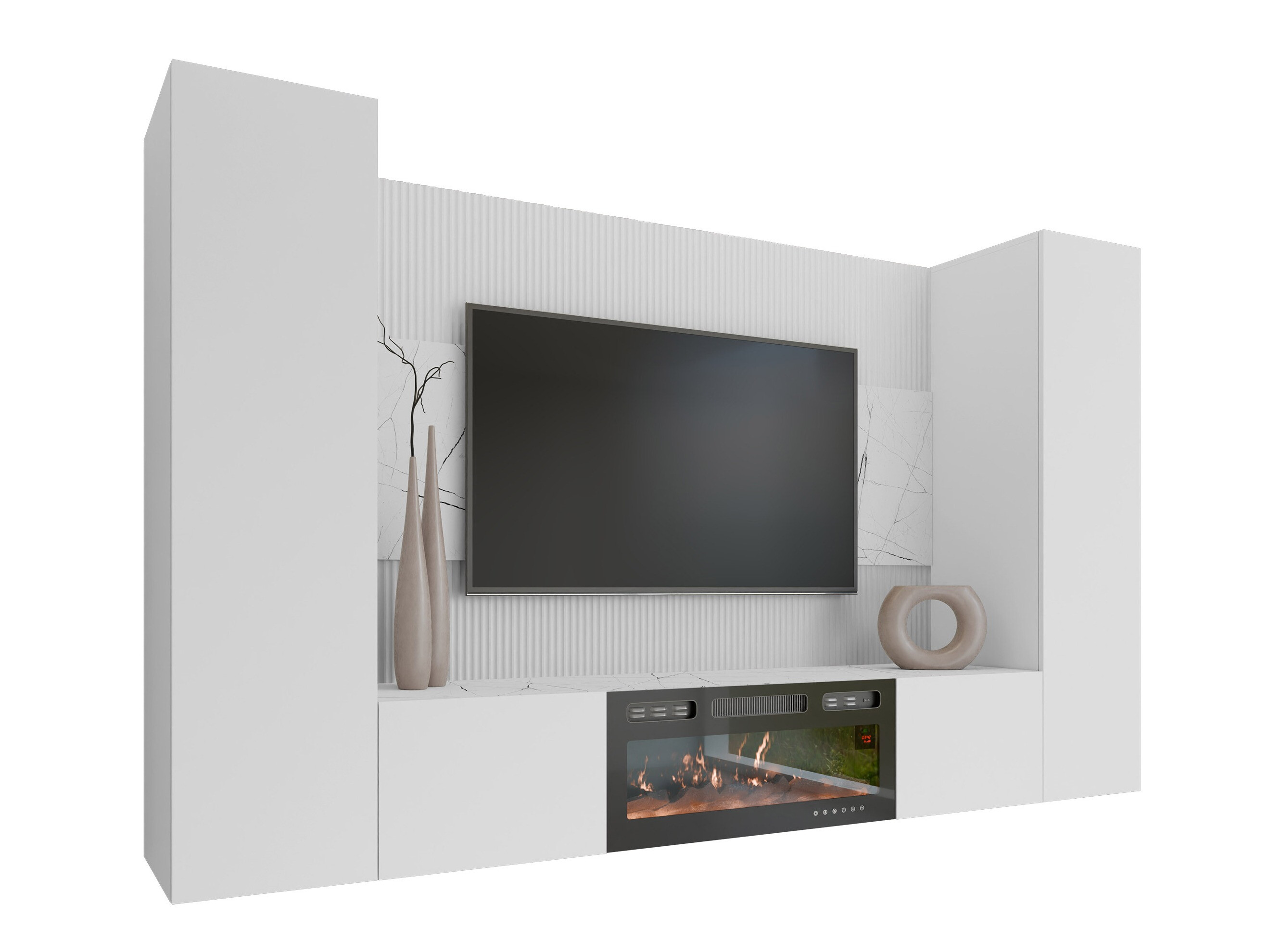 Parete attrezzata Comfivo Salix VIII (Bianco + Marmo bianco)