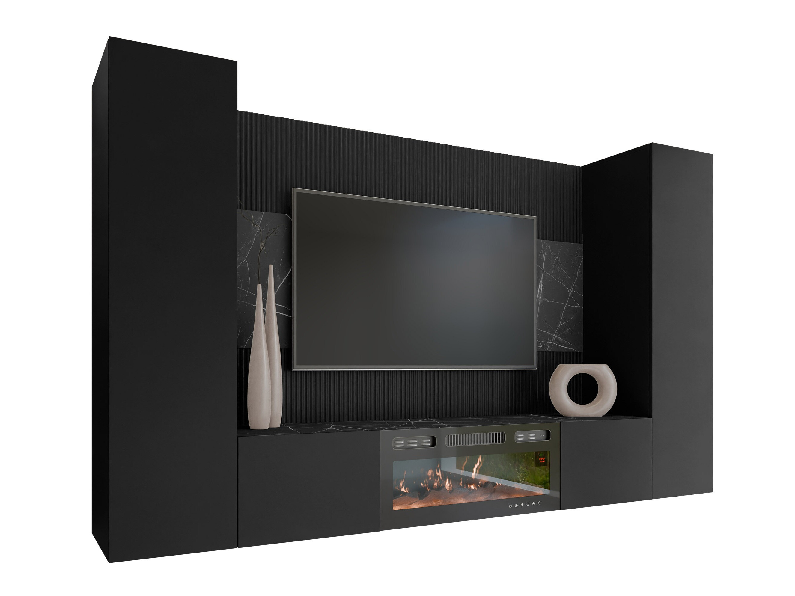 Parete attrezzata Comfivo Salix VIII (Nero + Marmo nero)
