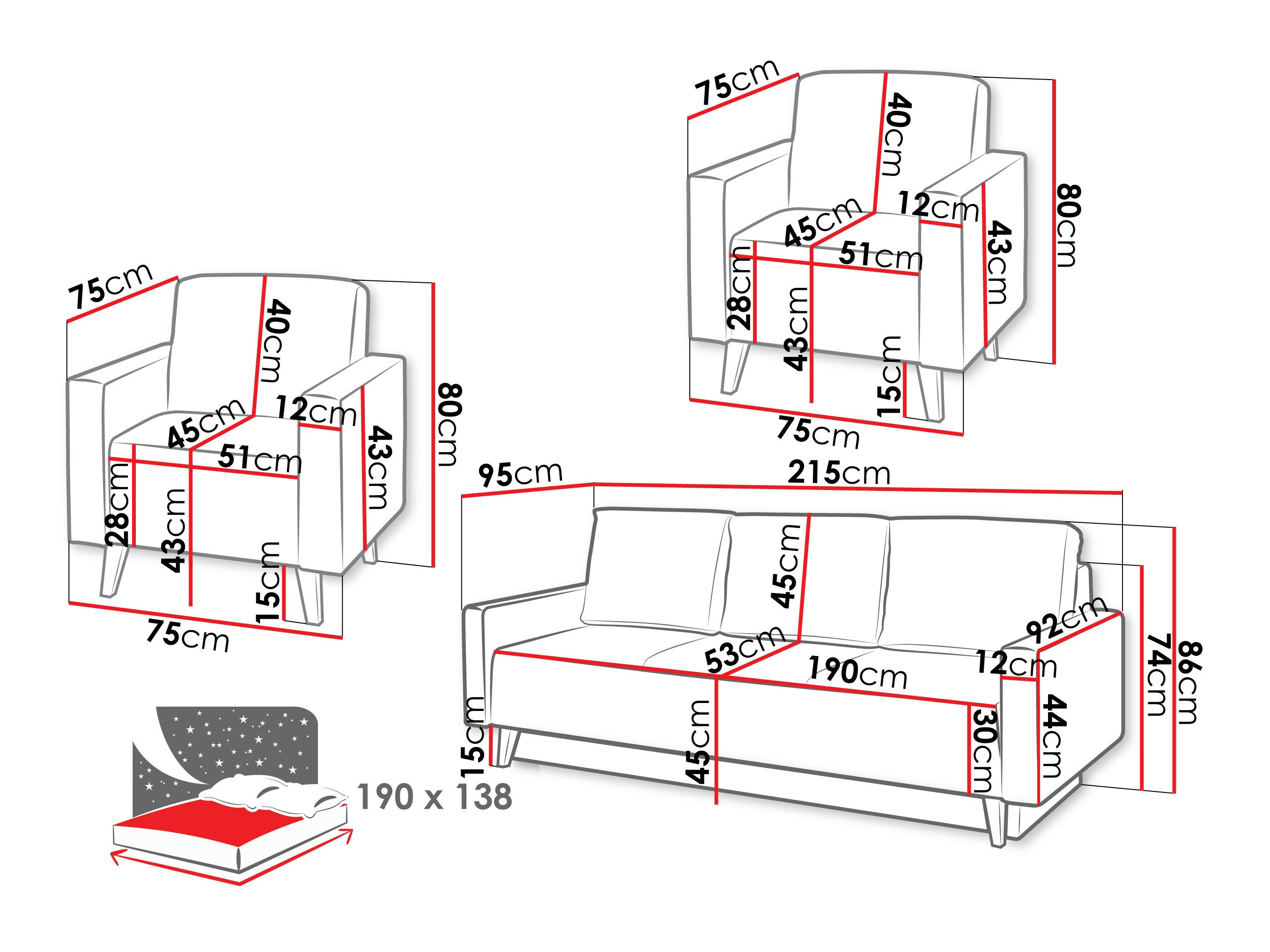 Set mobili imbottiti Delbene 133 (Verita 03)