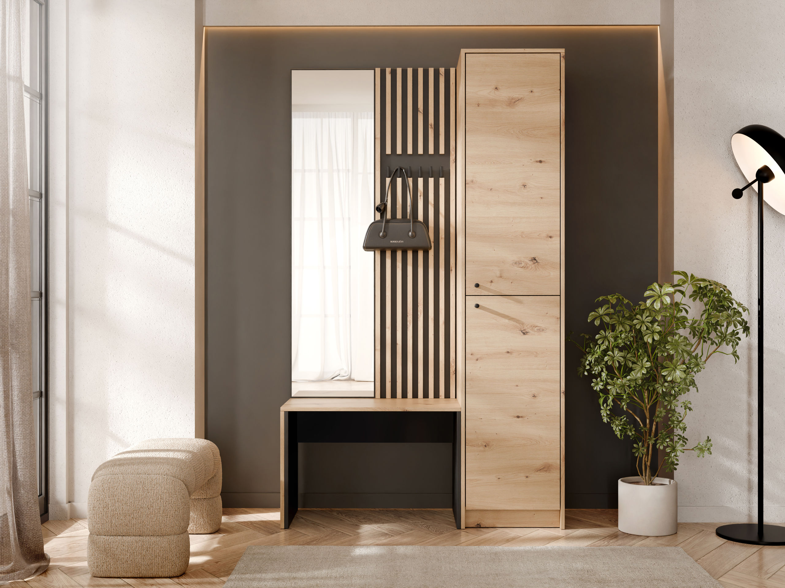 Set arredo da corridoio Comfivo Nomas (Rovere Artisan + Nero)