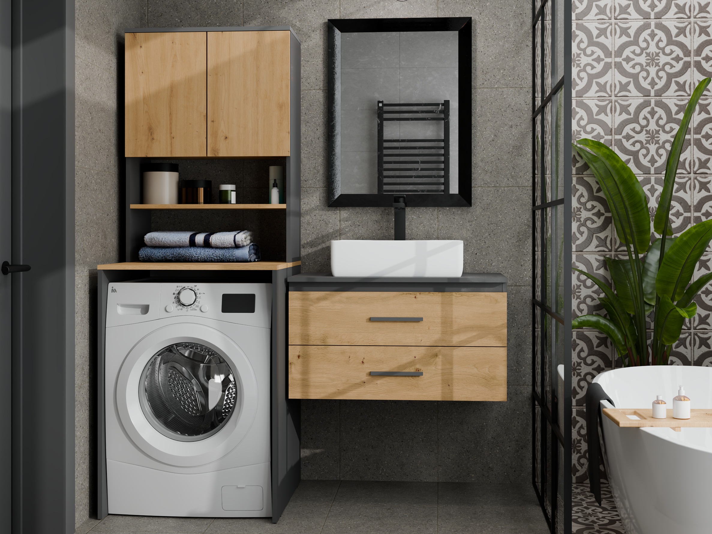 Mensola del bagno Balelbo 112 (Antracite + Rovere Artisan)