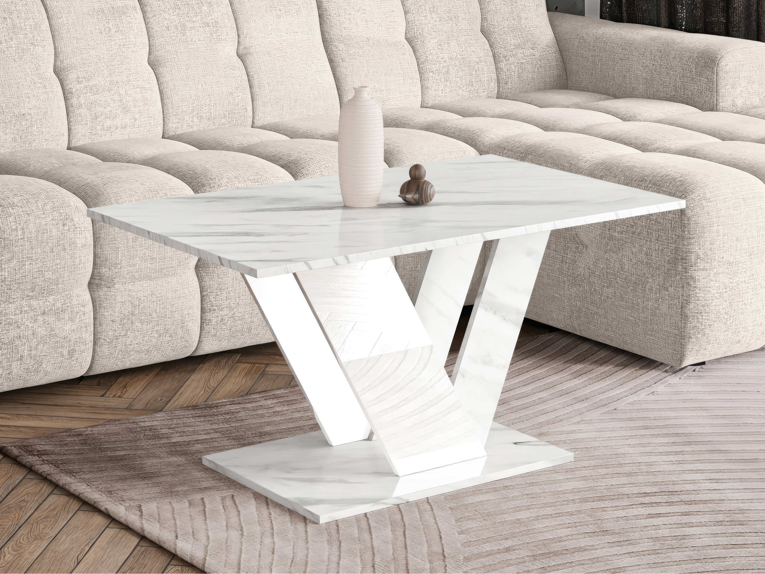 Tavolino da caffè Goodyear 142 (Marmo bianco + Bianco lucido)