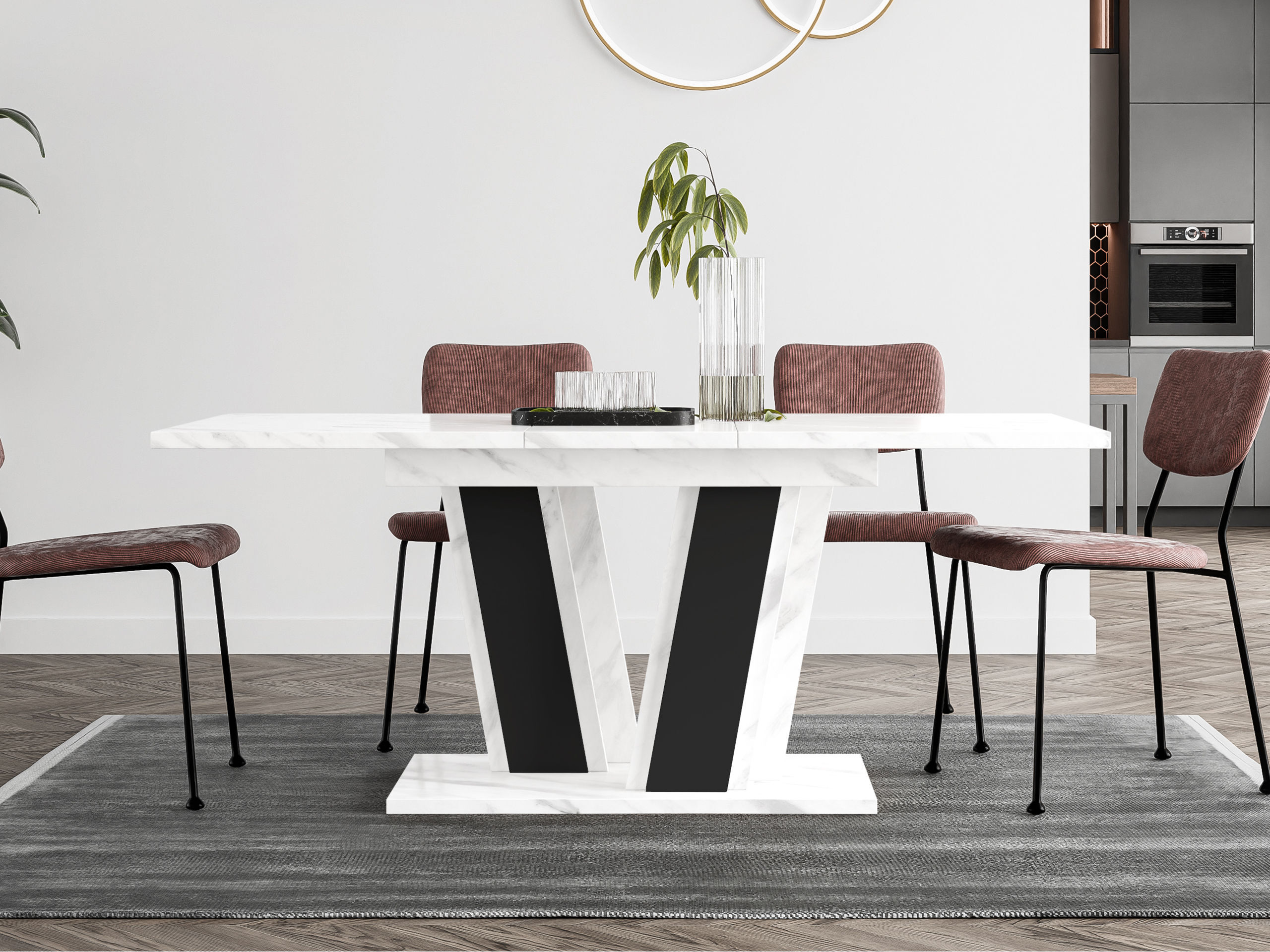 Tavolo Goodyear 139 (Marmo bianco + Nero)