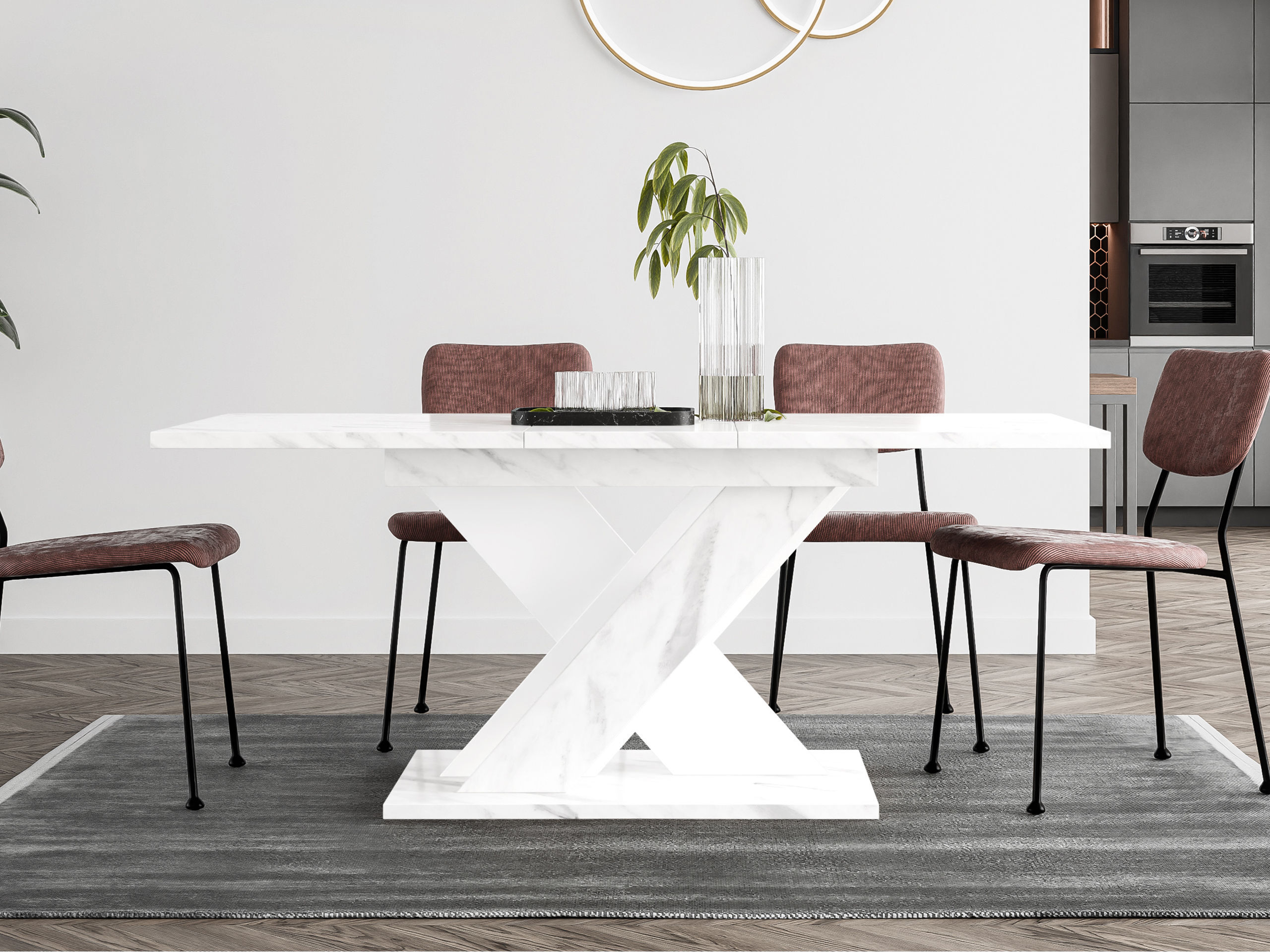 Tavolo Goodyear 141 (Marmo bianco + Bianco)
