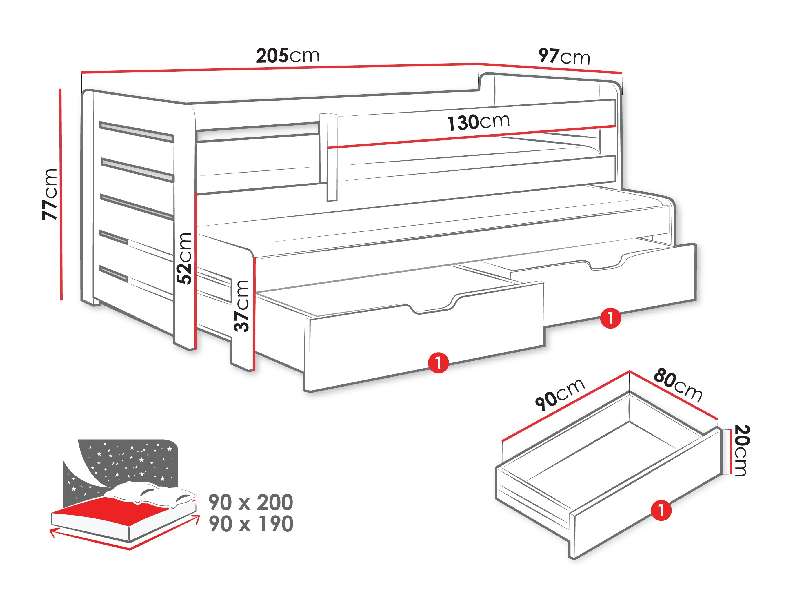 Letto Henderson 127 (Pino)