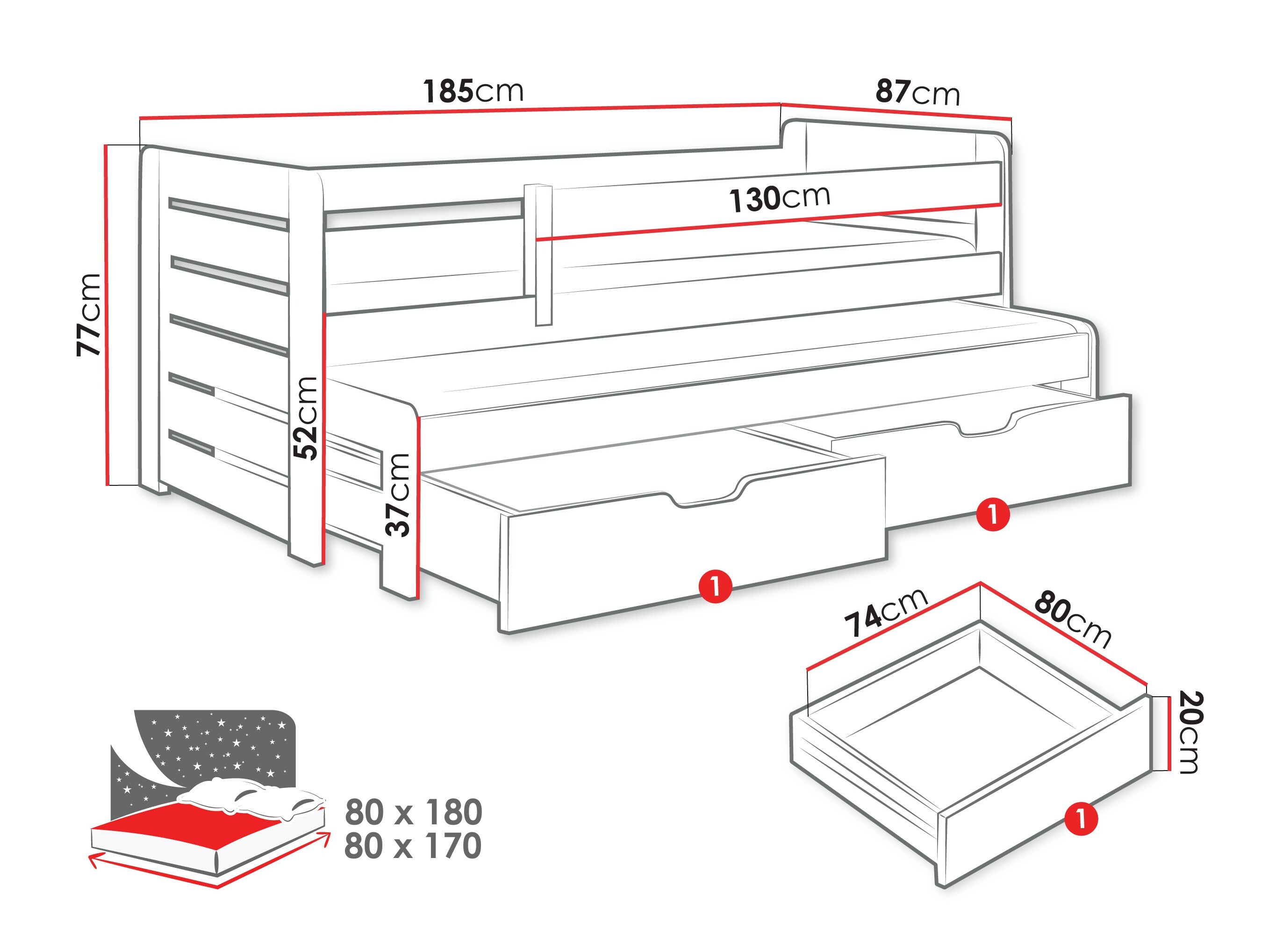 Letto Henderson 127 (Pino)