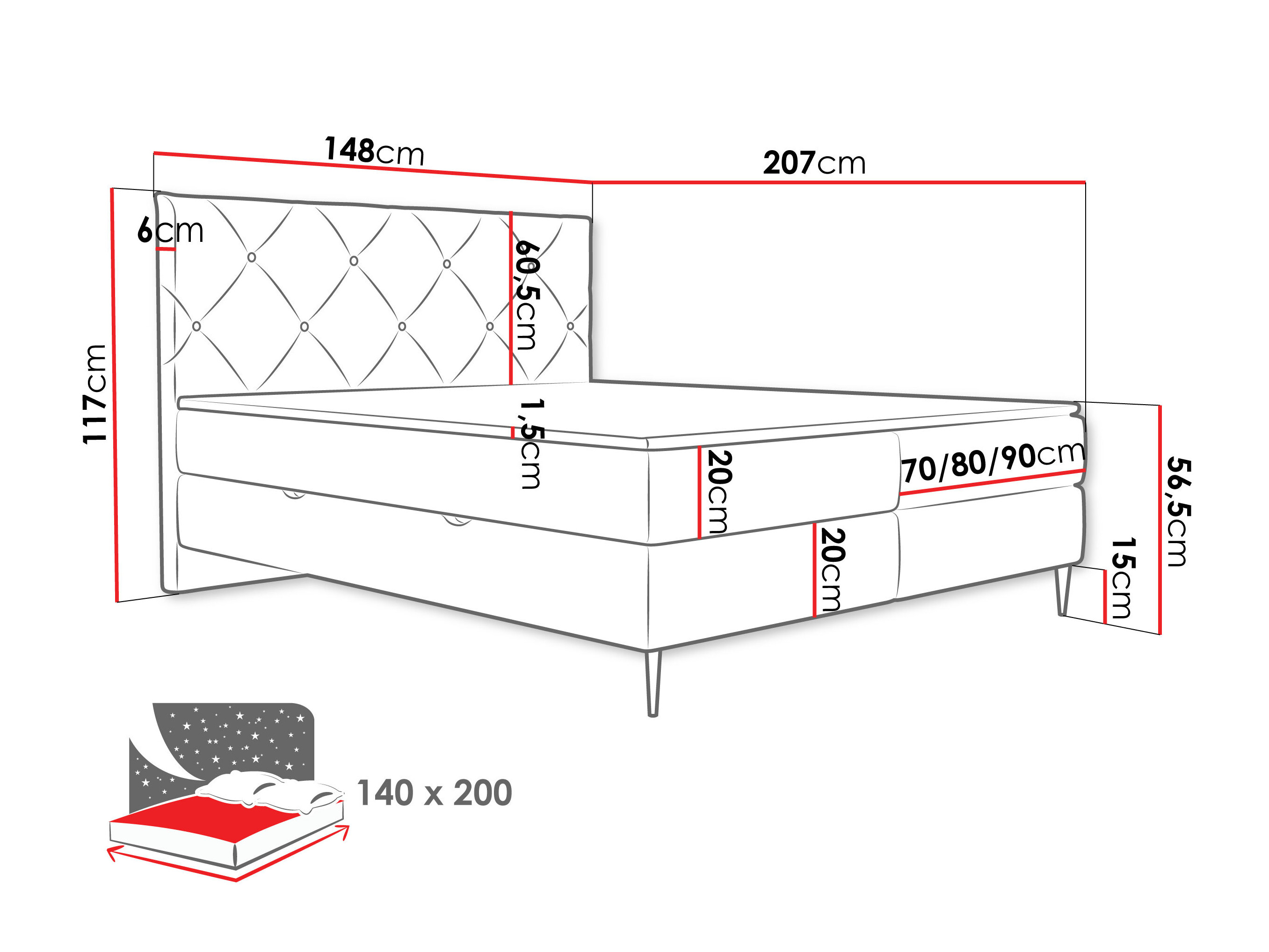 Letto continentale ComfiDream Myrel (Verita 85)