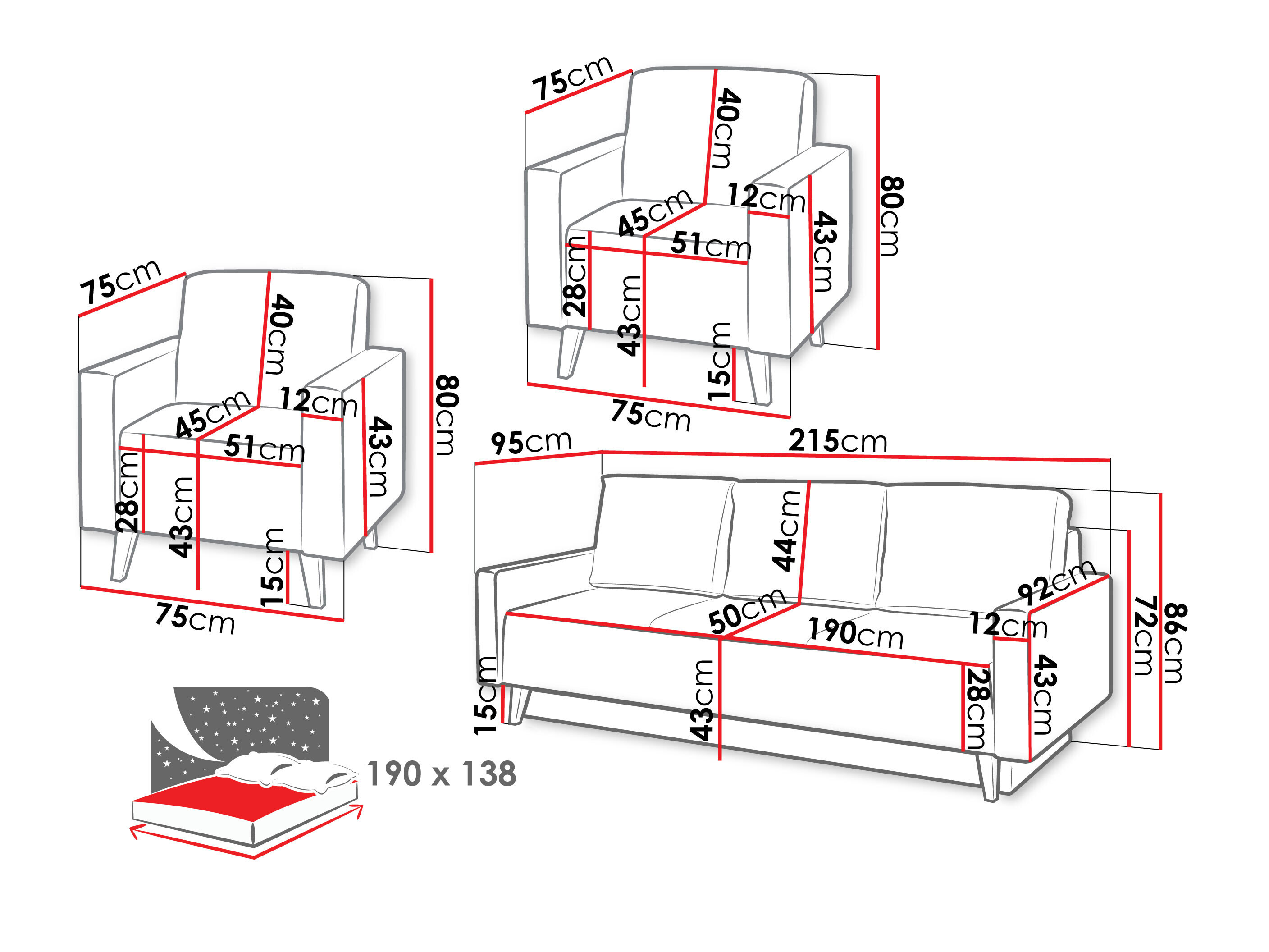Set mobili imbottiti Delbene 133 (Verita 03)
