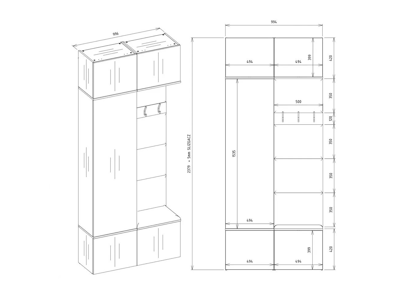 Set arredo da corridoio Domtori 100 (Bianco)