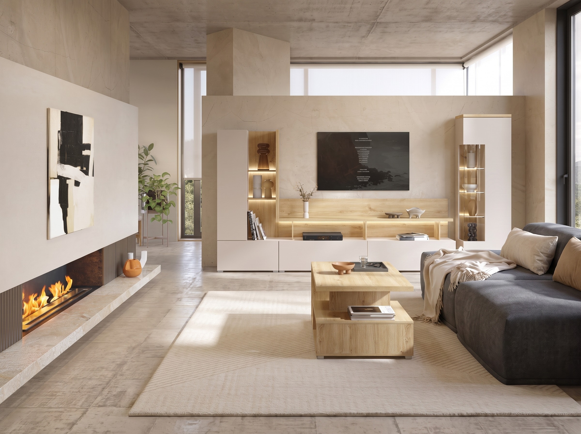 Parete attrezzata Virvele 101 (Cachemire + Rovere chiaro)
