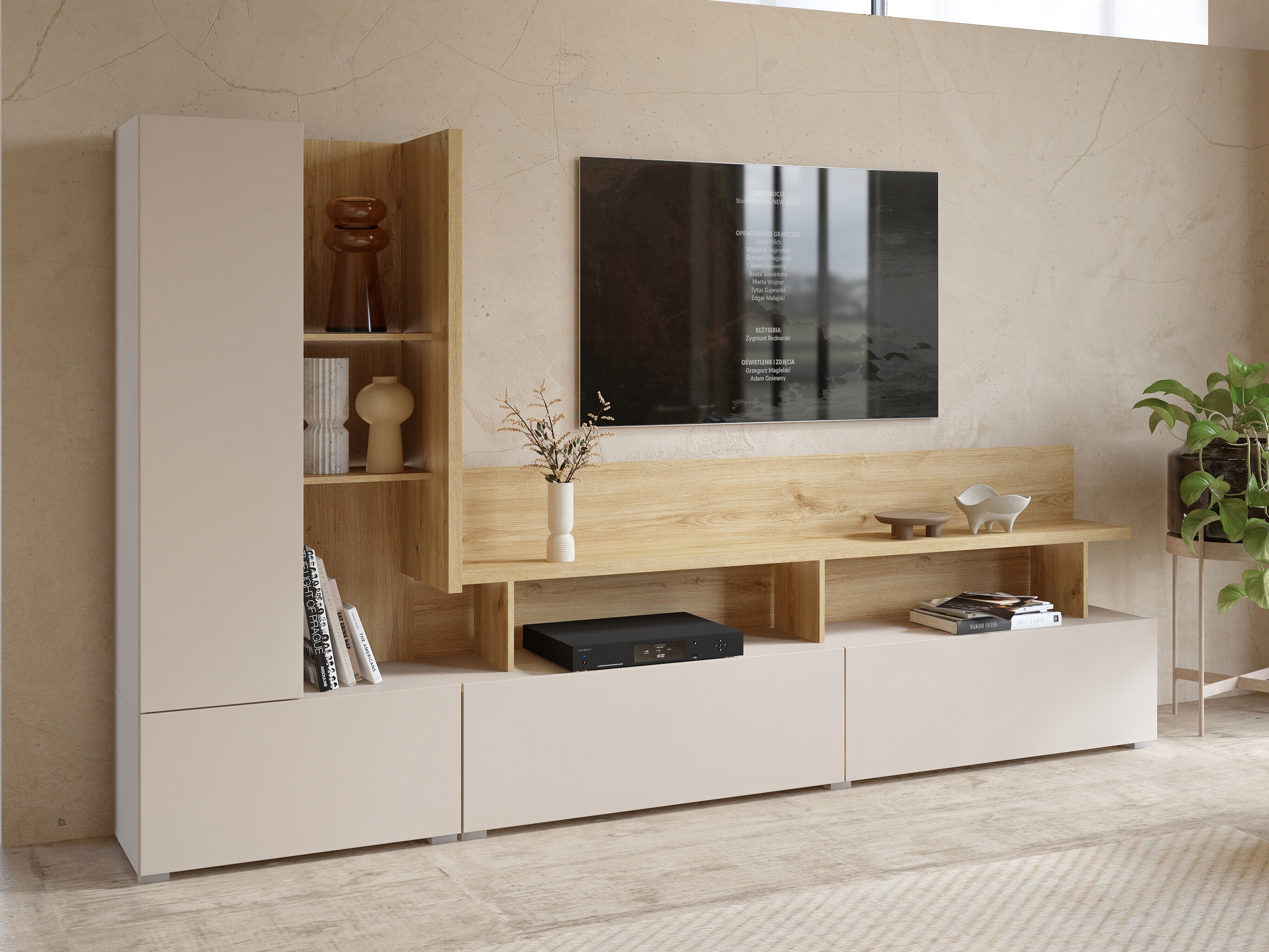 Parete attrezzata Virvele 101 (Cachemire + Rovere chiaro)