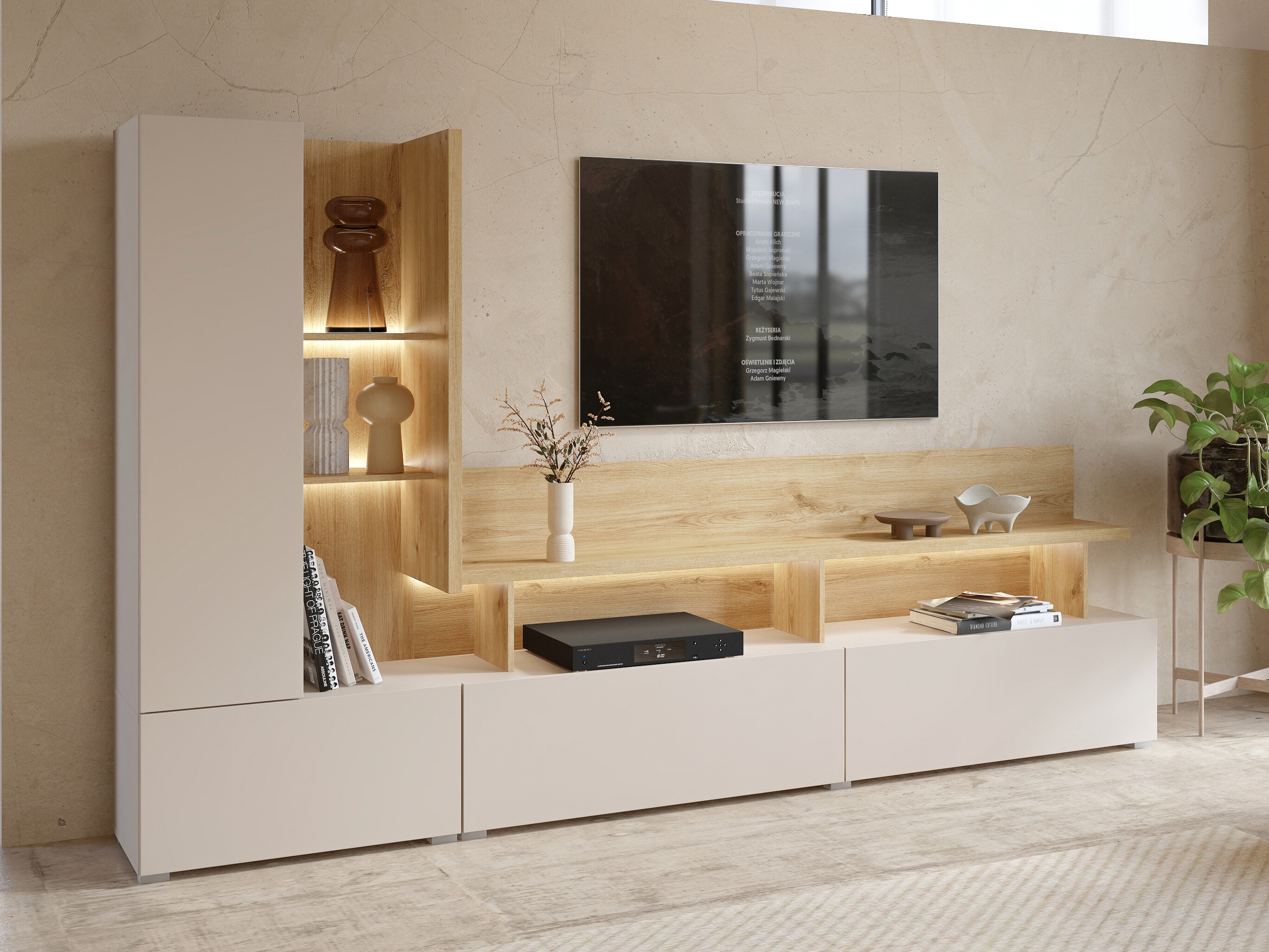 Parete attrezzata Virvele 101 (Cachemire + Rovere chiaro)