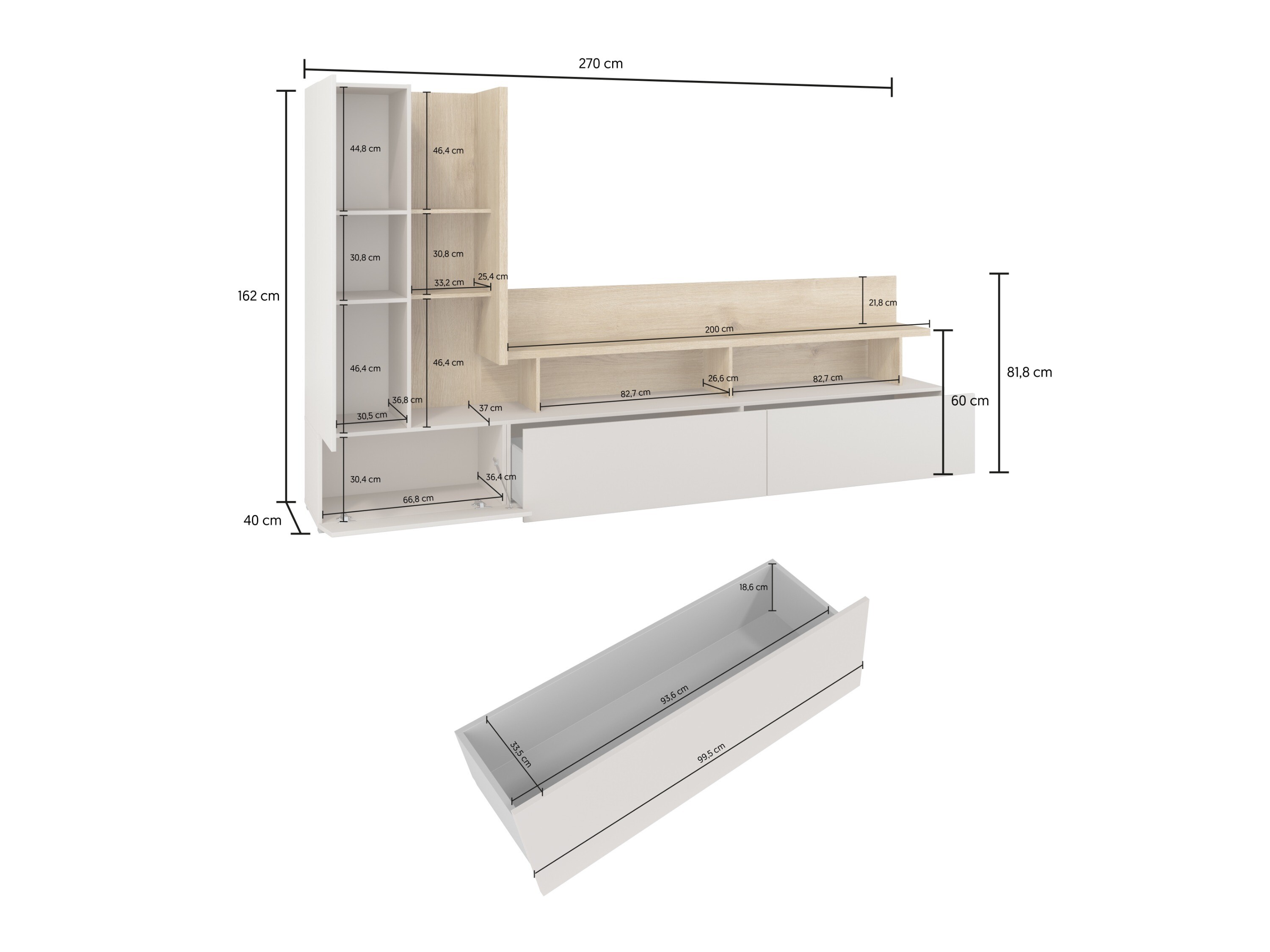 Parete attrezzata Virvele 101 (Cachemire + Rovere chiaro)