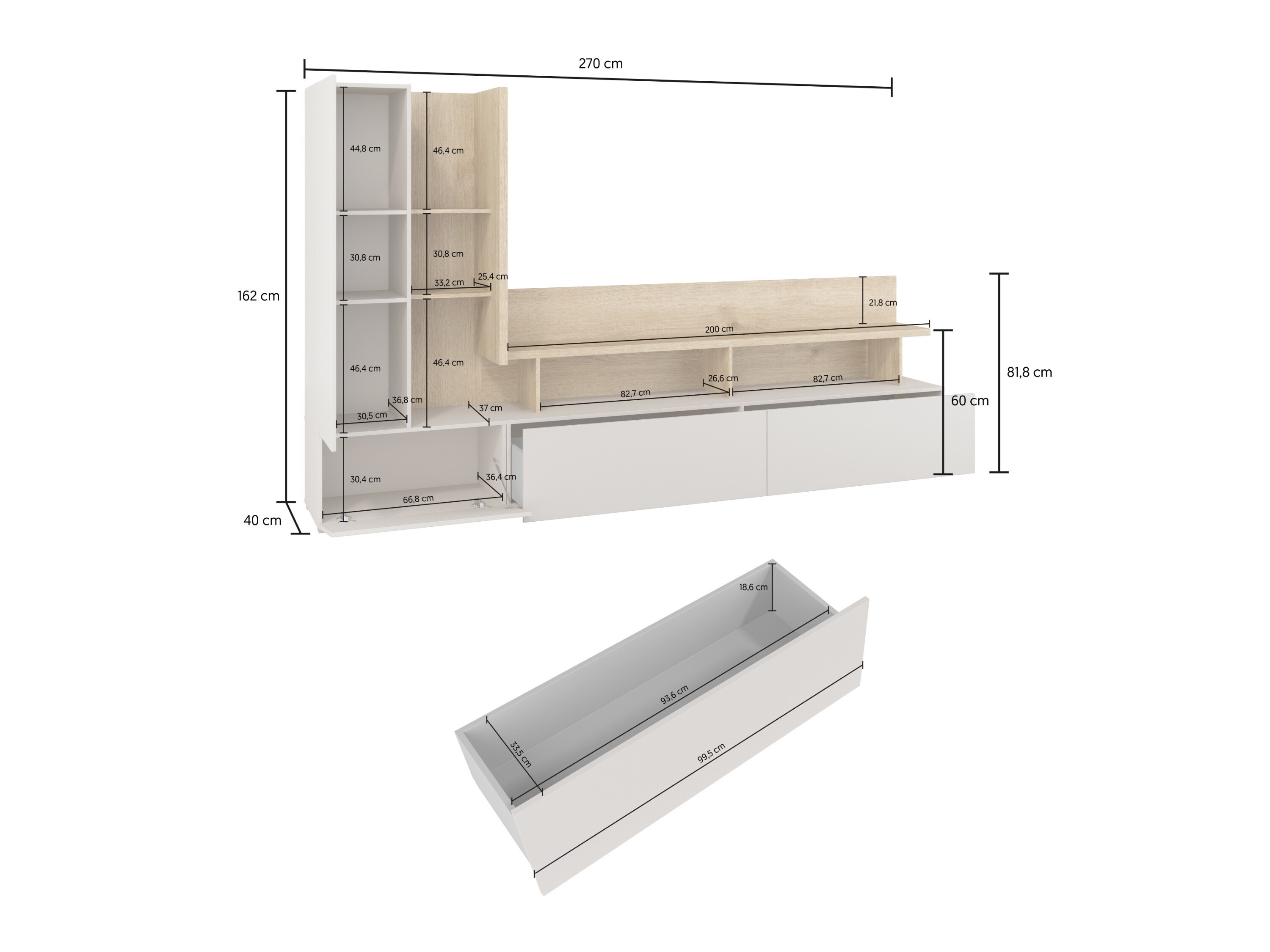 Parete attrezzata Virvele 103 (Cachemire + Rovere chiaro)