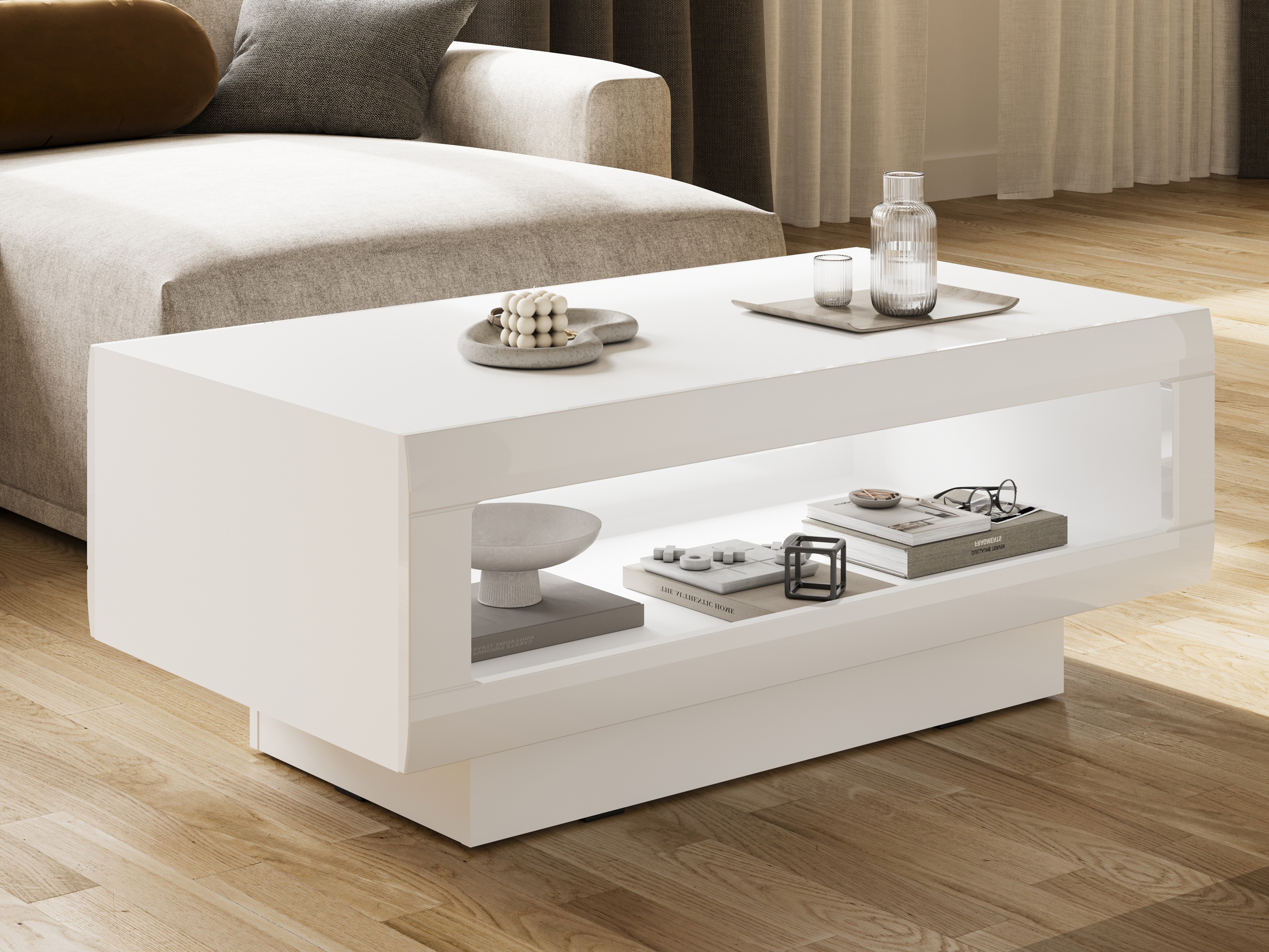 Tavolino da caffè Ophsalu 102 (Bianco + Bianco lucido)