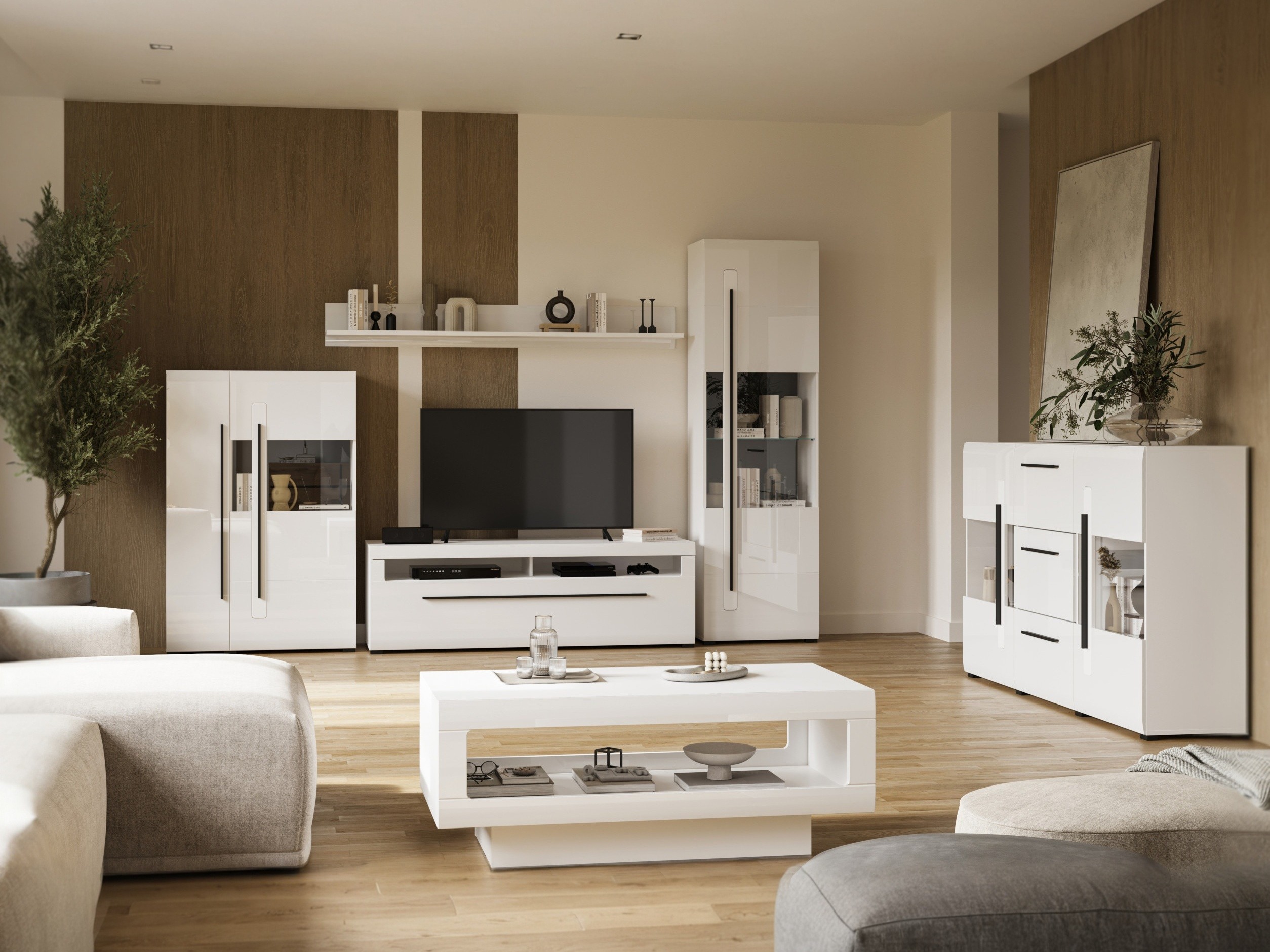 Tavolino da caffè Ophsalu 102 (Bianco + Bianco lucido)