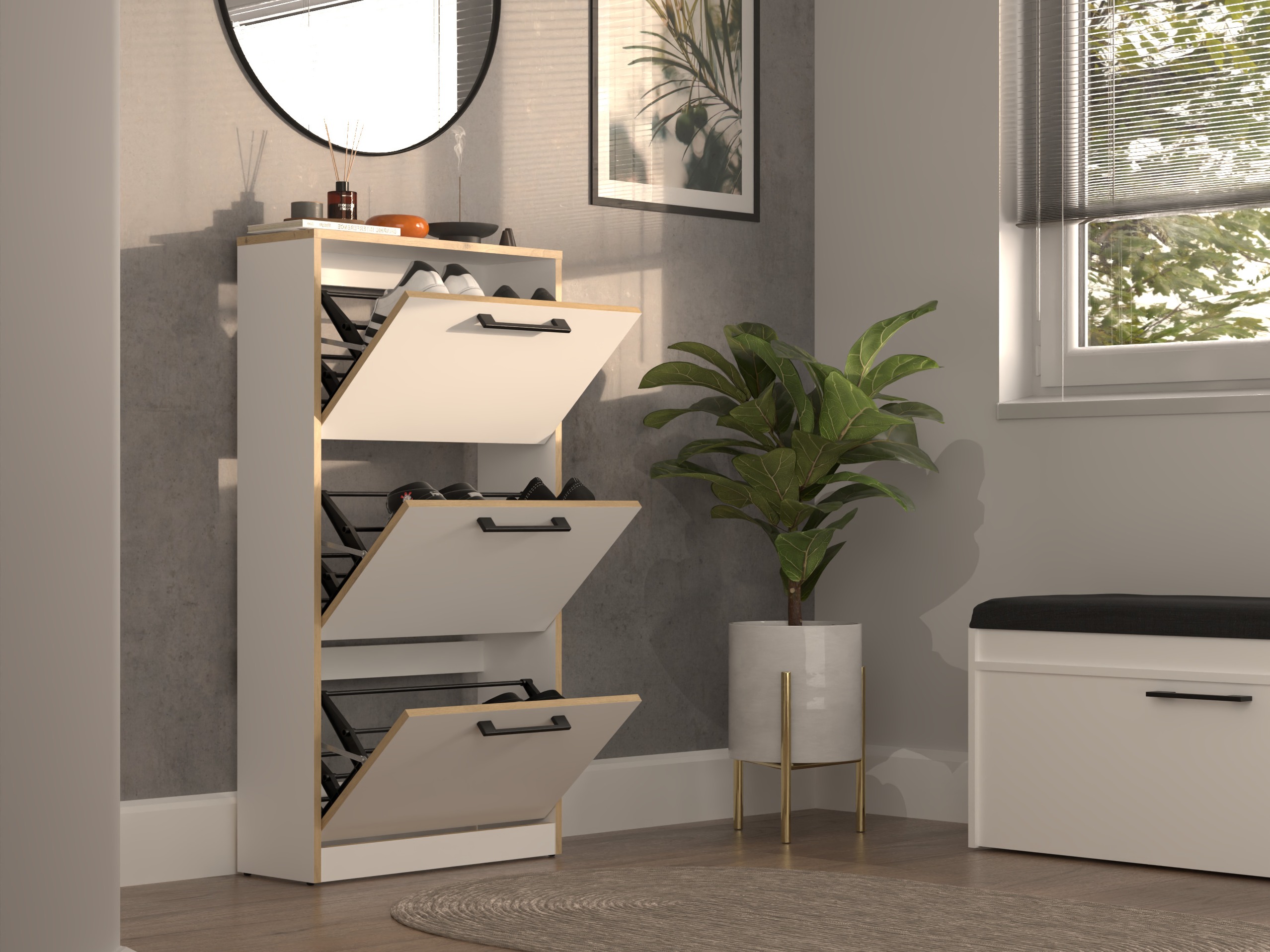 Scarpiera Mandeville 224 (Bianco + Rovere Artisan)