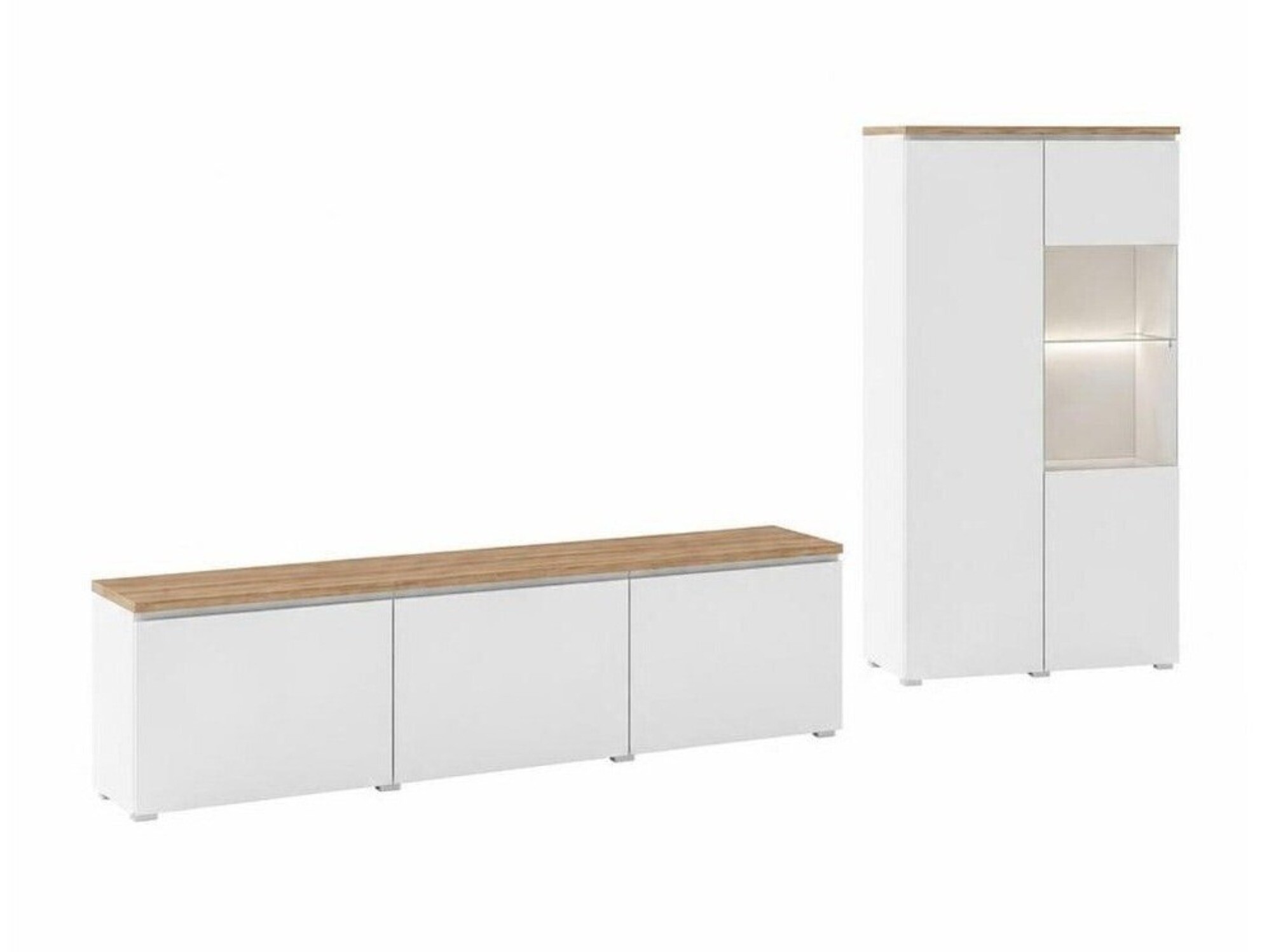 Parete attrezzata Baletu 114 (Bianco + Quercia)