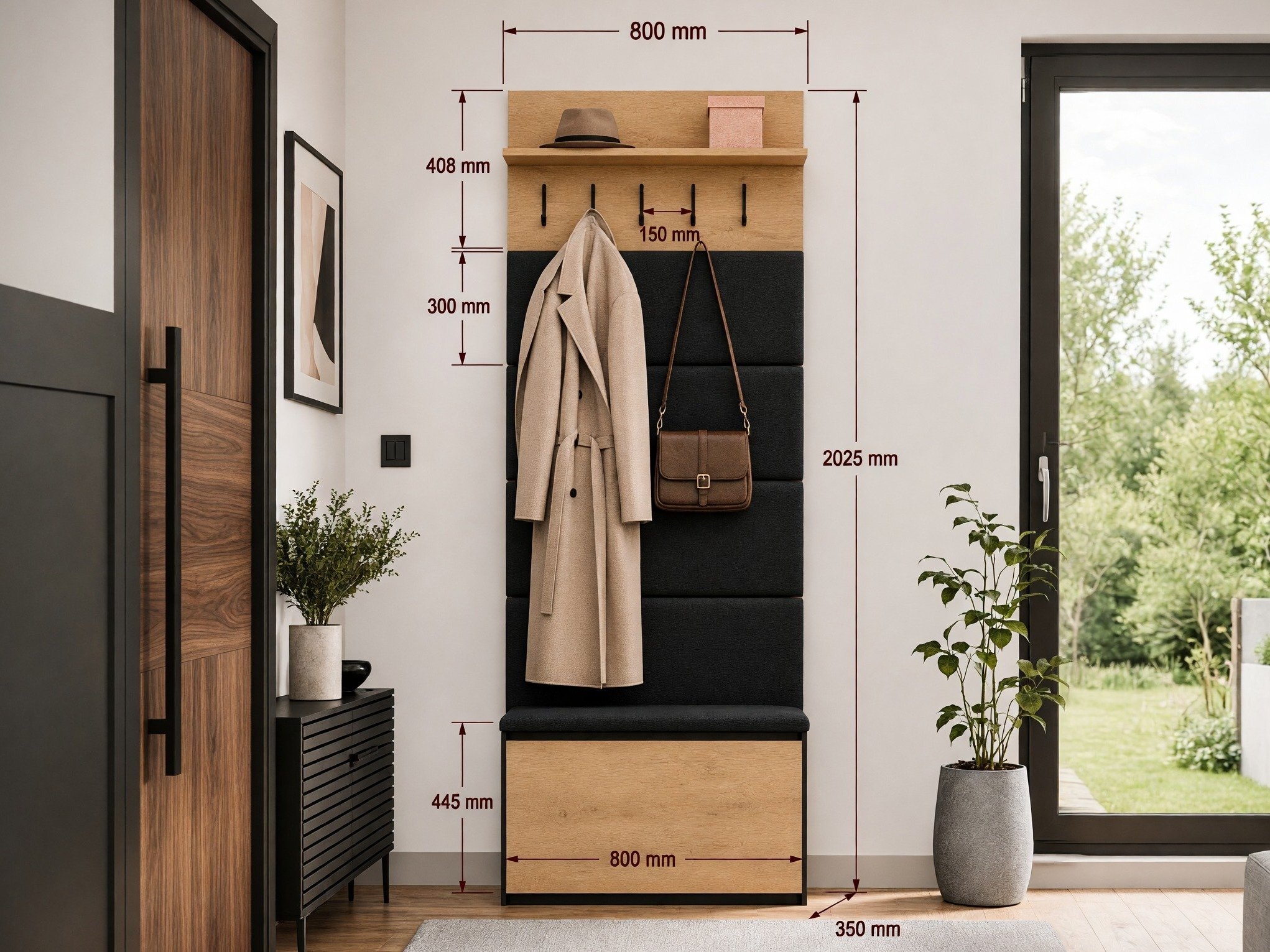 Set arredo da corridoio Mandeville 404 (Nero + Rovere Artisan)