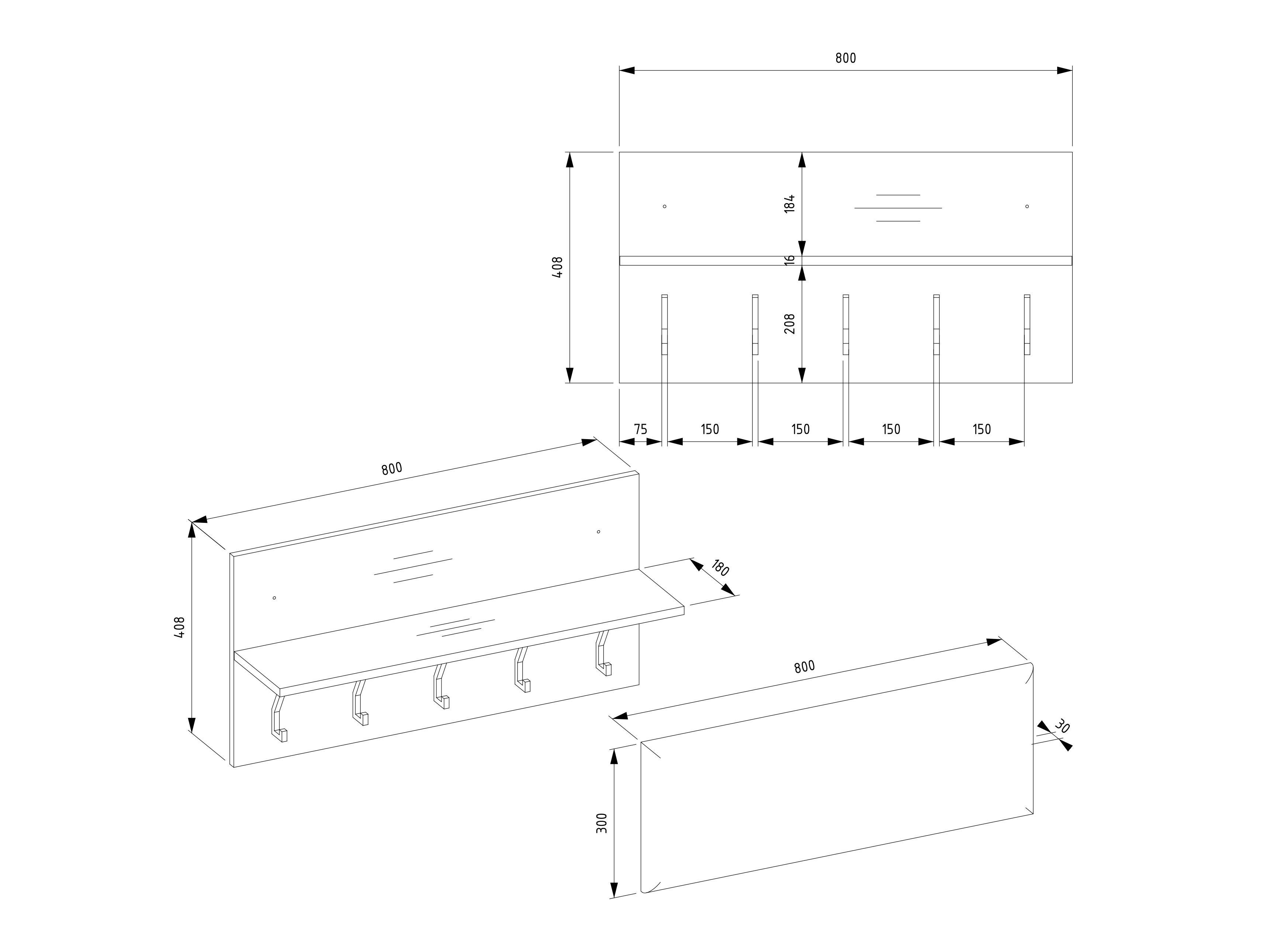 Set arredo da corridoio Mandeville 404 (Nero + Rovere Artisan)