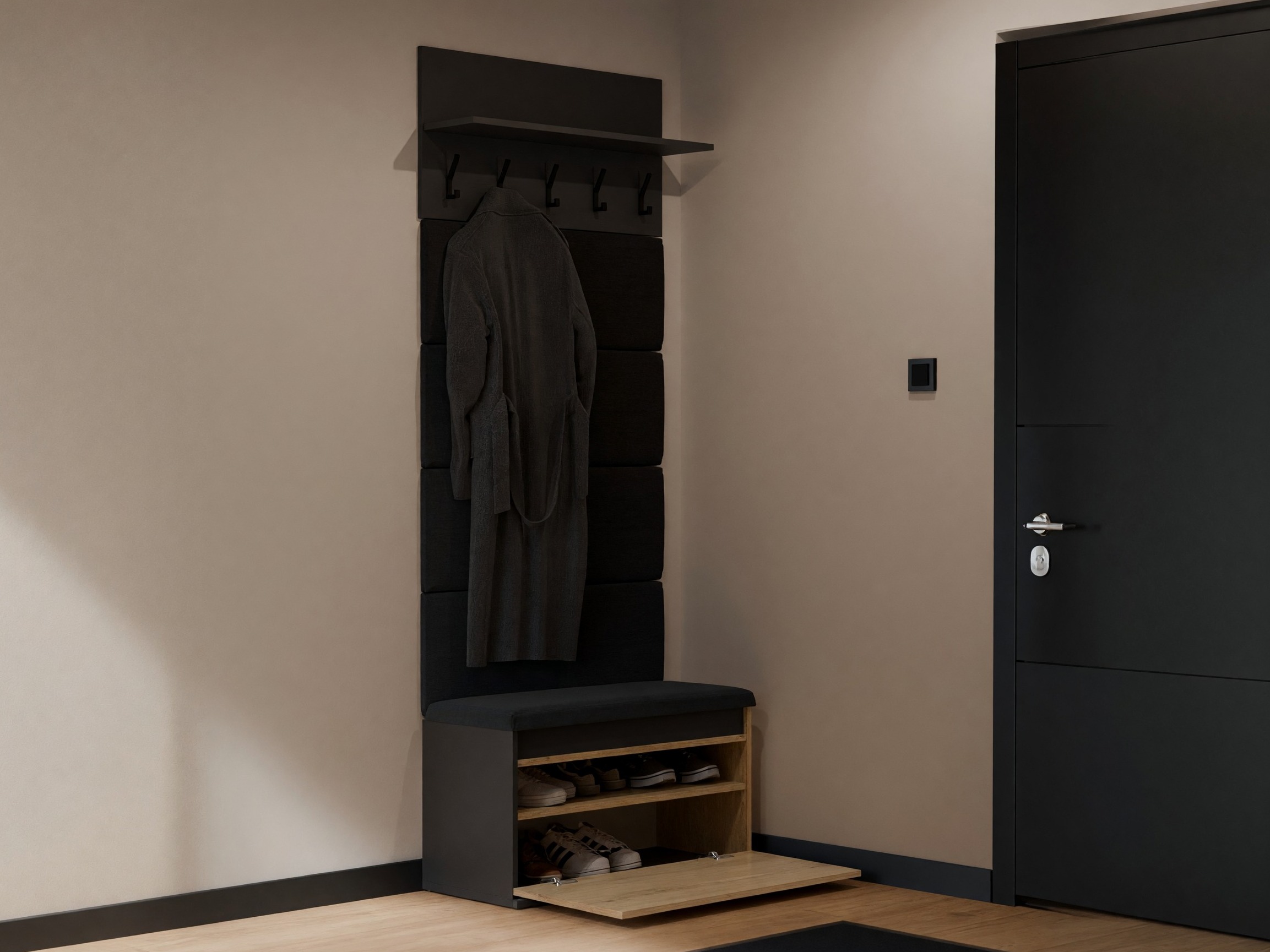 Set arredo da corridoio Mandeville 404 (Nero + Rovere Artisan)
