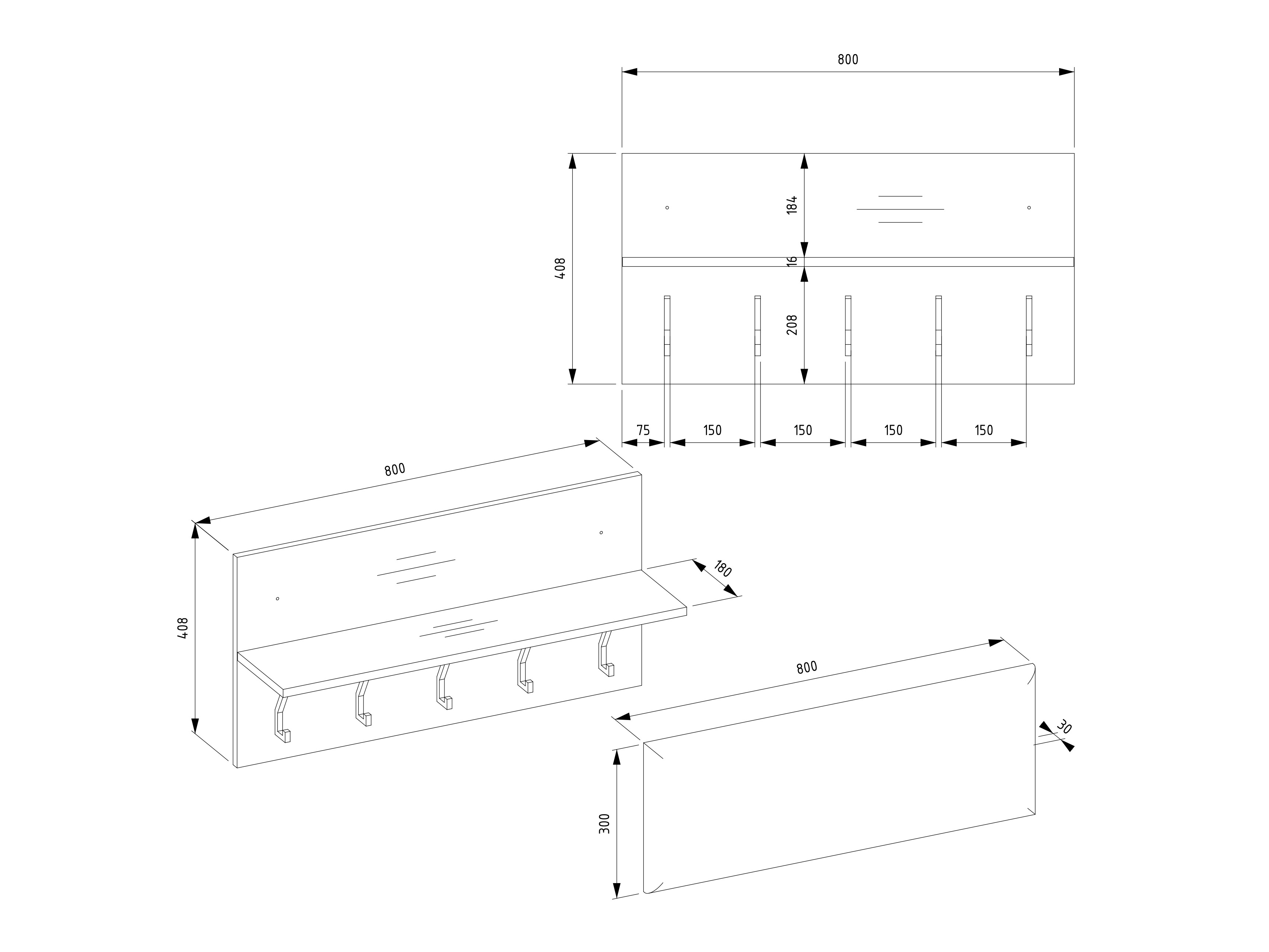 Set arredo da corridoio Mandeville 404 (Rovere Artisan + Nero)
