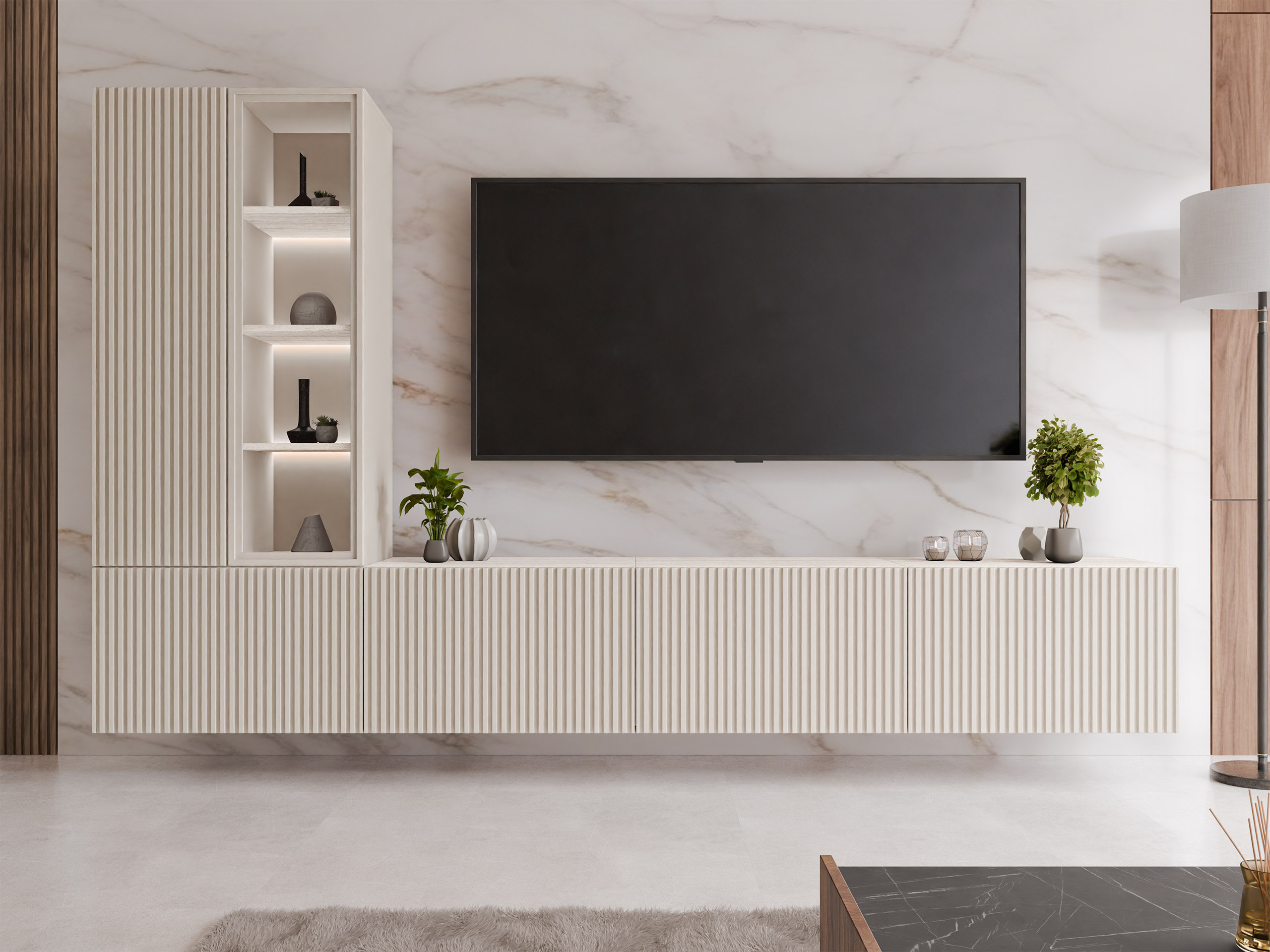 Parete attrezzata Comfivo 599 (Cachemire + Chiara Travertine)