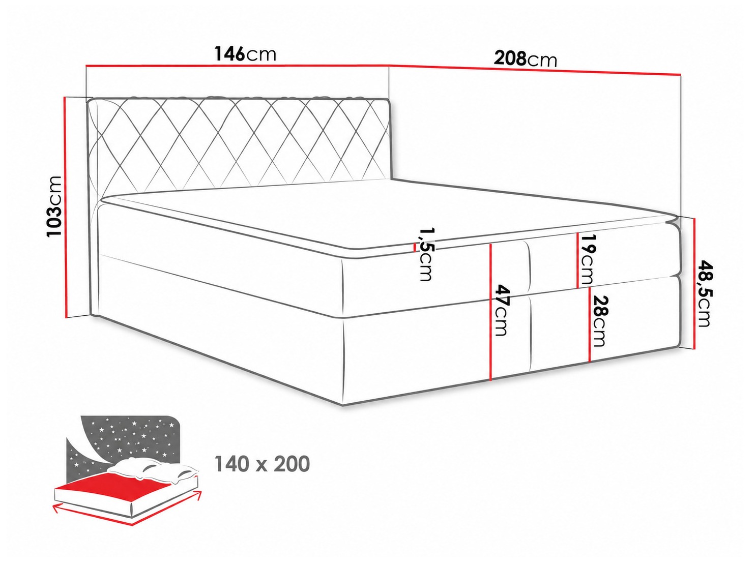 Letto continentale Genus (Velluto 10)
