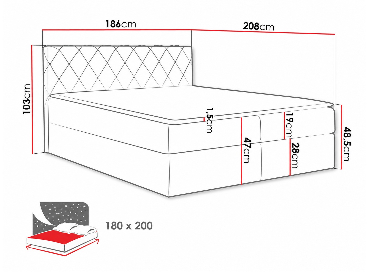 Letto continentale Genus (Velluto 10)