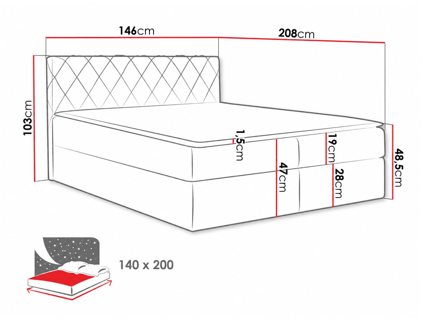 Letto continentale Genus (Velluto 11)
