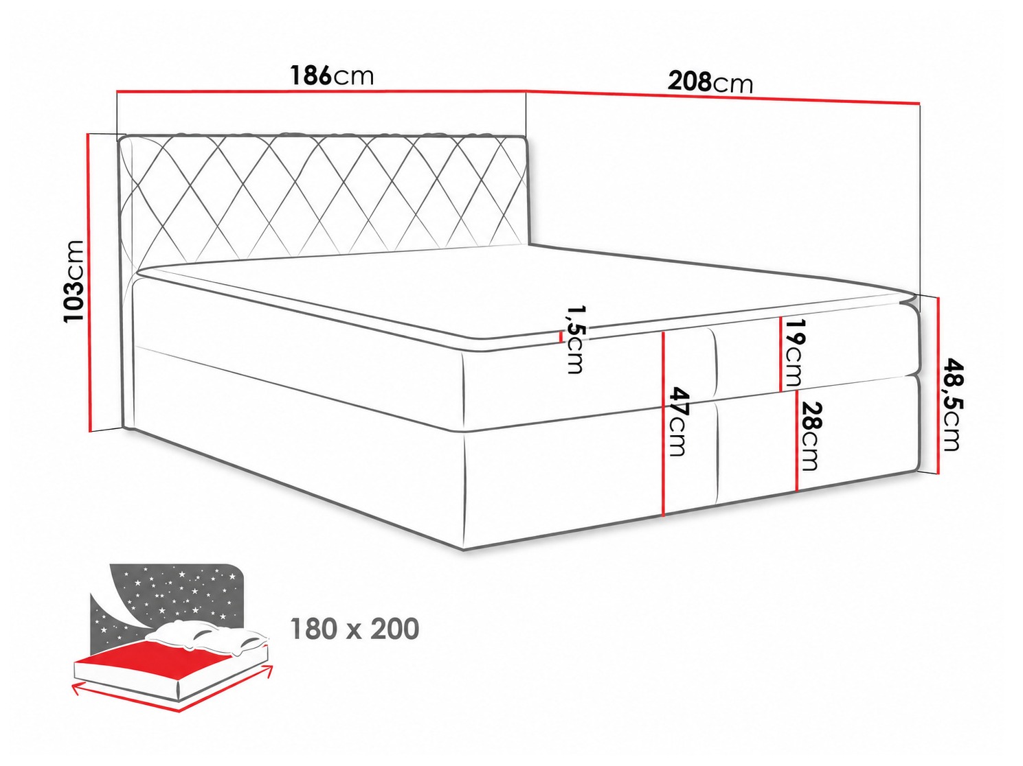 Letto continentale Genus (Velluto 11)