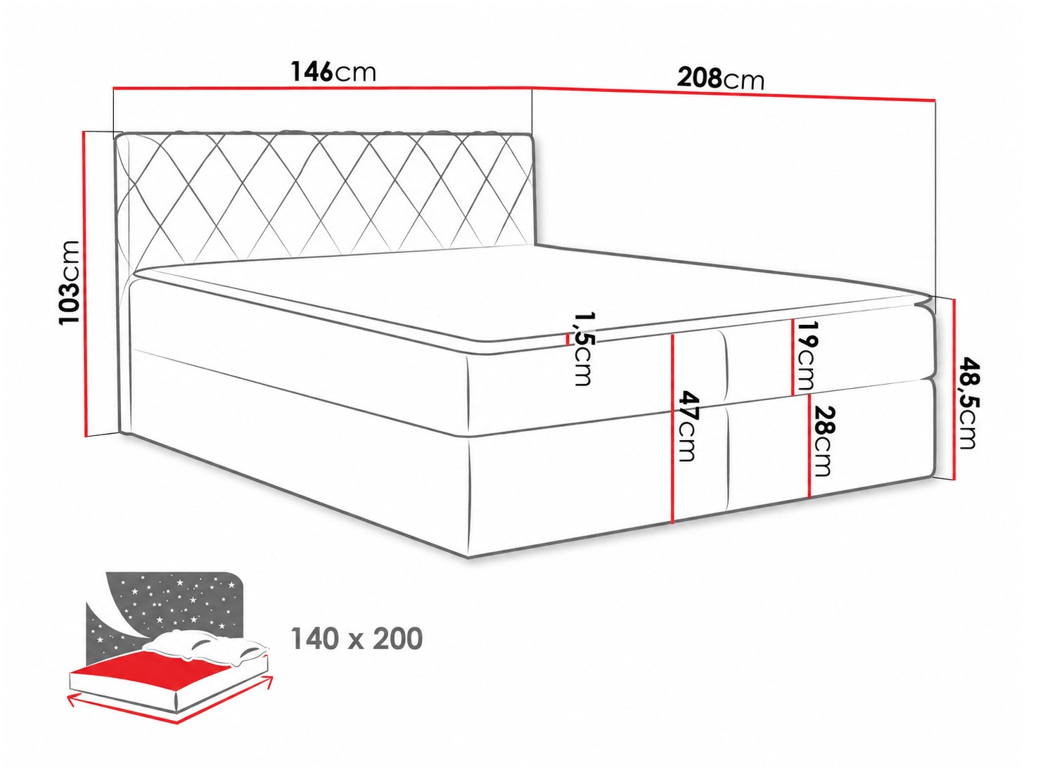 Letto continentale Genus (Velluto 16)