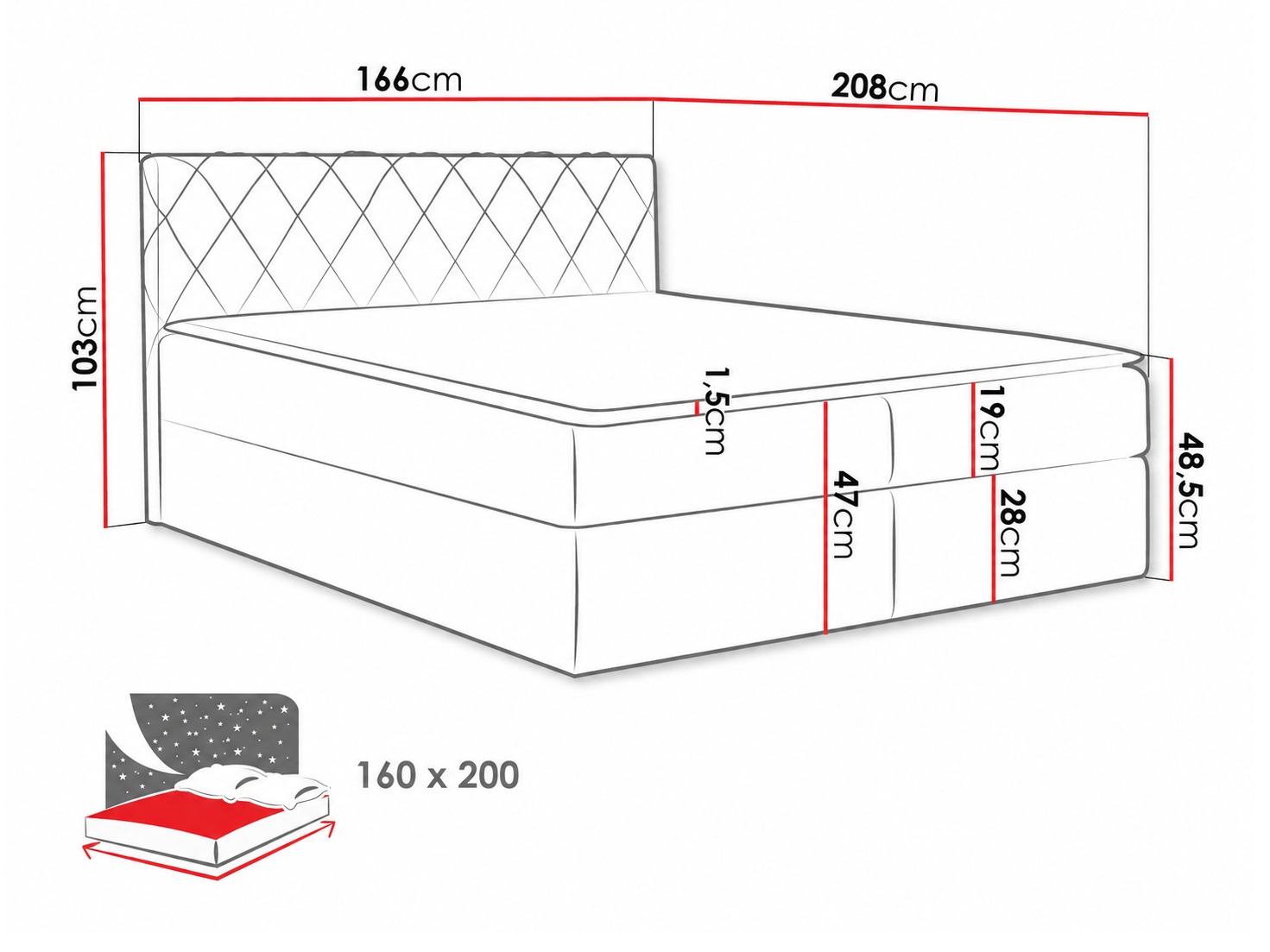 Letto continentale Genus (Velluto 16)
