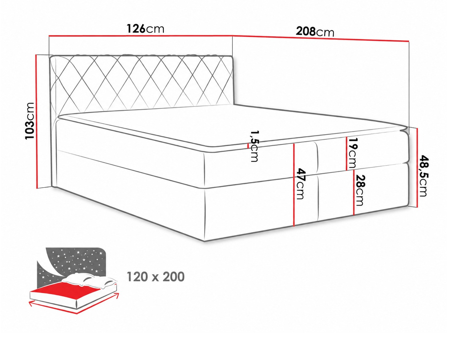 Letto continentale Genus (Velluto 3)